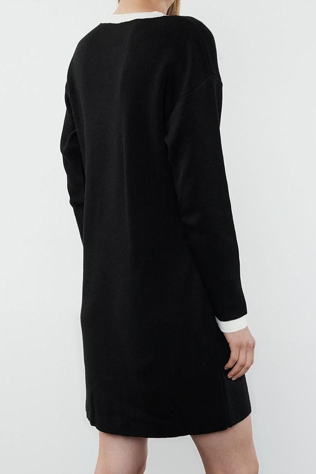 Moda Stil Regular Bisiklet Yaka Mini Boy Triko Renk Bloklu Elbise