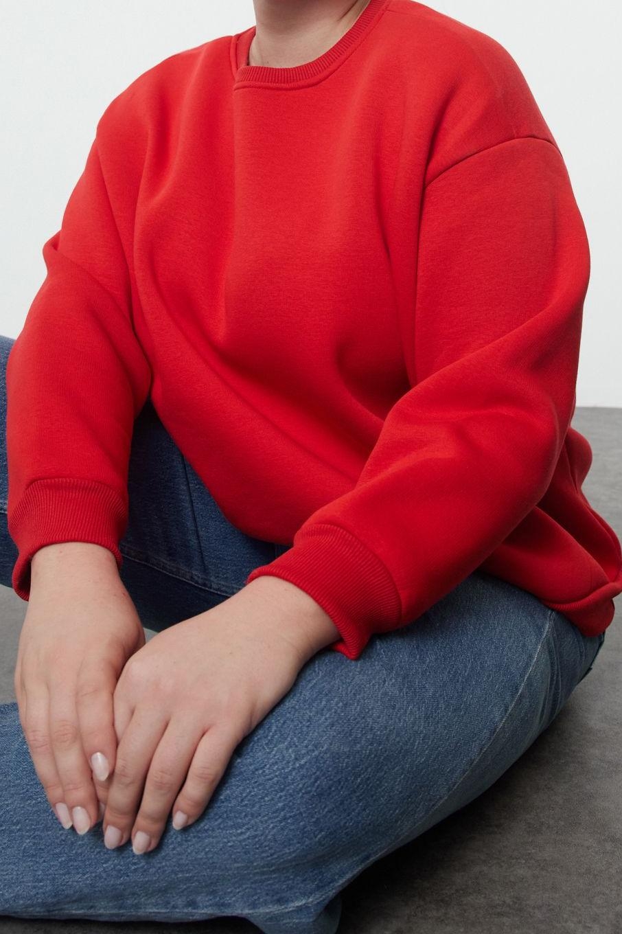 Büyük Beden Oversize Bisiklet Yaka Düşük Kol Rahat Kesim Basic Kalın polarlı Örme Sweatshirt