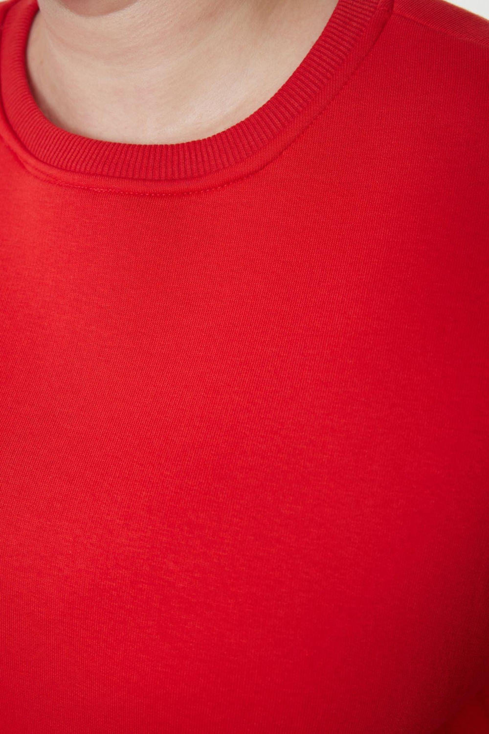 Büyük Beden Oversize Bisiklet Yaka Düşük Kol Rahat Kesim Basic Kalın polarlı Örme Sweatshirt