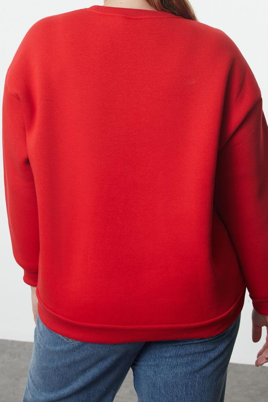 Büyük Beden Oversize Bisiklet Yaka Düşük Kol Rahat Kesim Basic Kalın polarlı Örme Sweatshirt