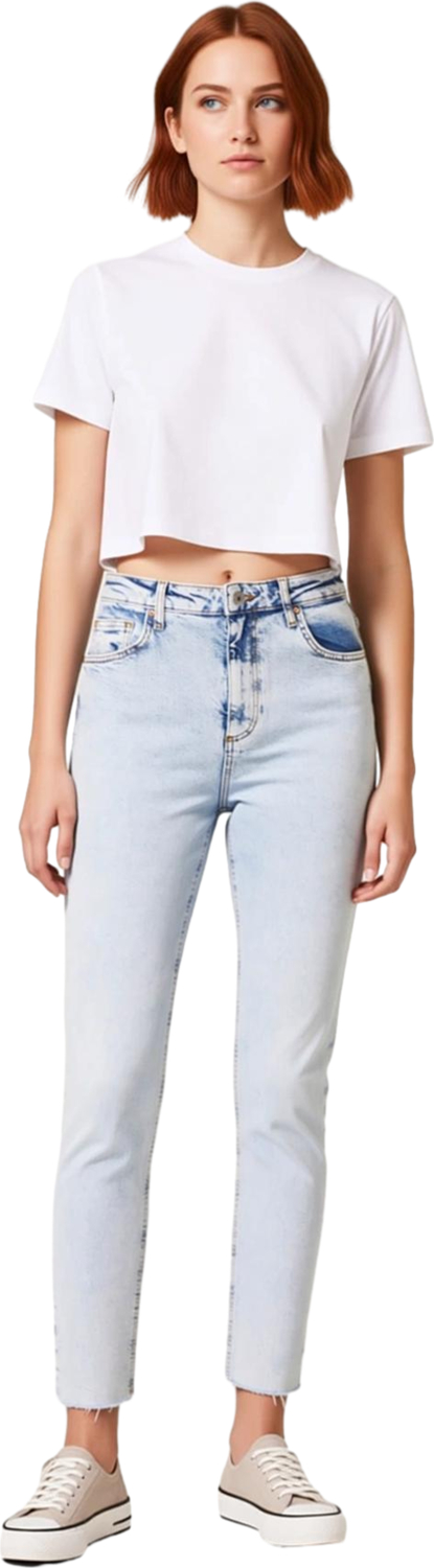 Kadın Açık Yüksek Bel Mom Kesim Denim Pantolon Fonksiyonel Dayanıklı Kaliteli Konforlu Şık