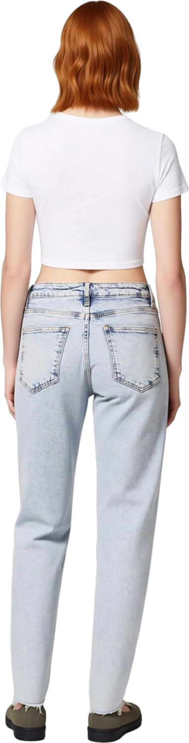 Kadın Açık Yüksek Bel Mom Kesim Denim Pantolon Fonksiyonel Dayanıklı Kaliteli Konforlu Şık