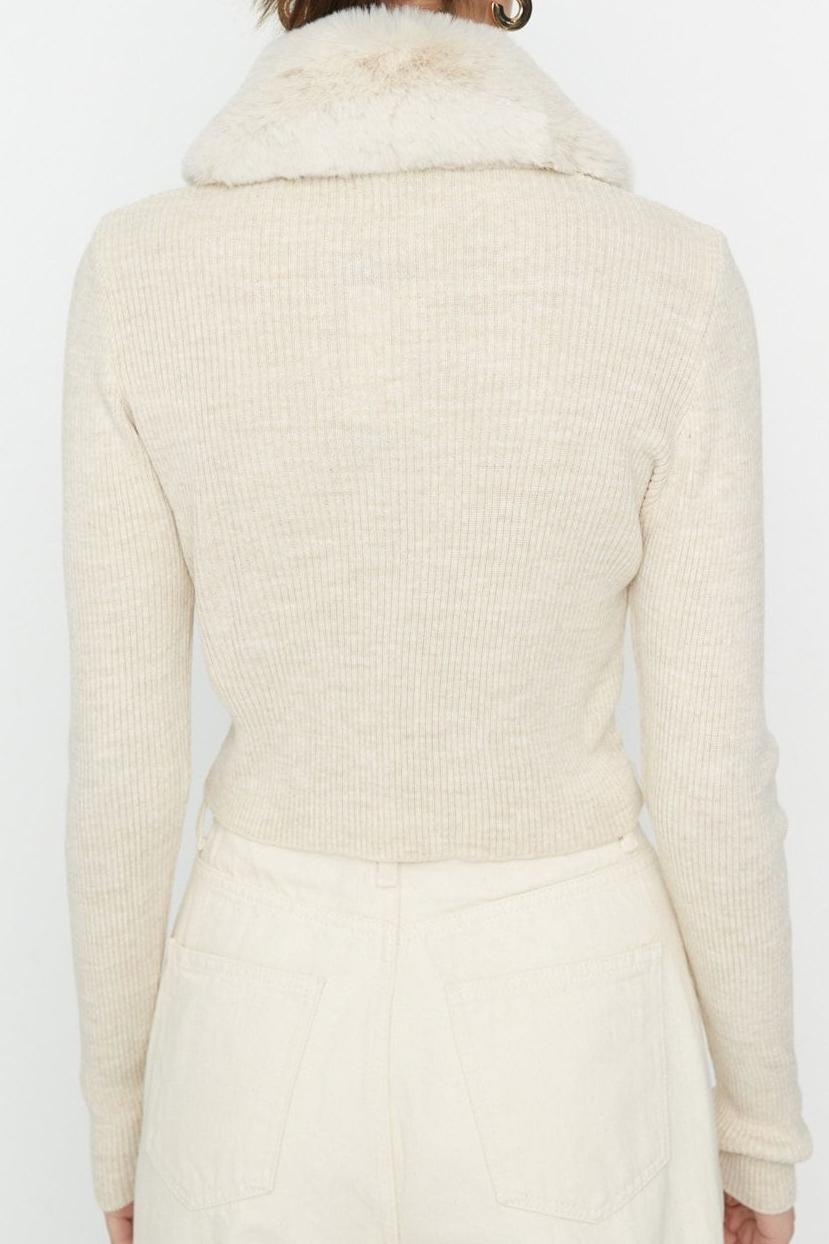 Kadın Modern Tarz Slim V Yaka Crop Triko Hırka