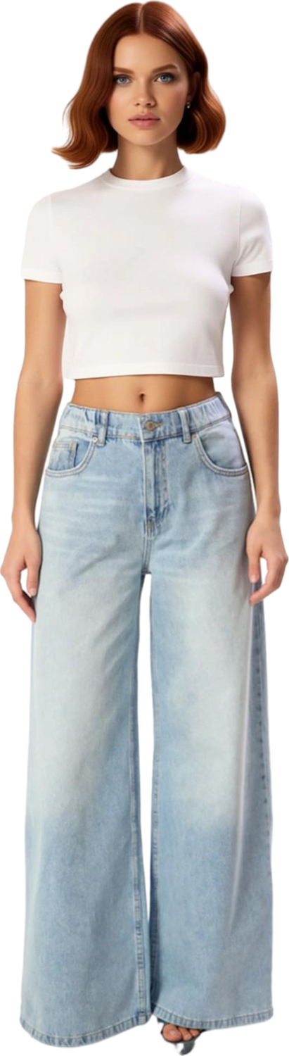 Kadın Açık Wide Leg Denim Pantolon Yüksek Bel Fonksiyonel Dayanıklı Kaliteli Konforlu Spor