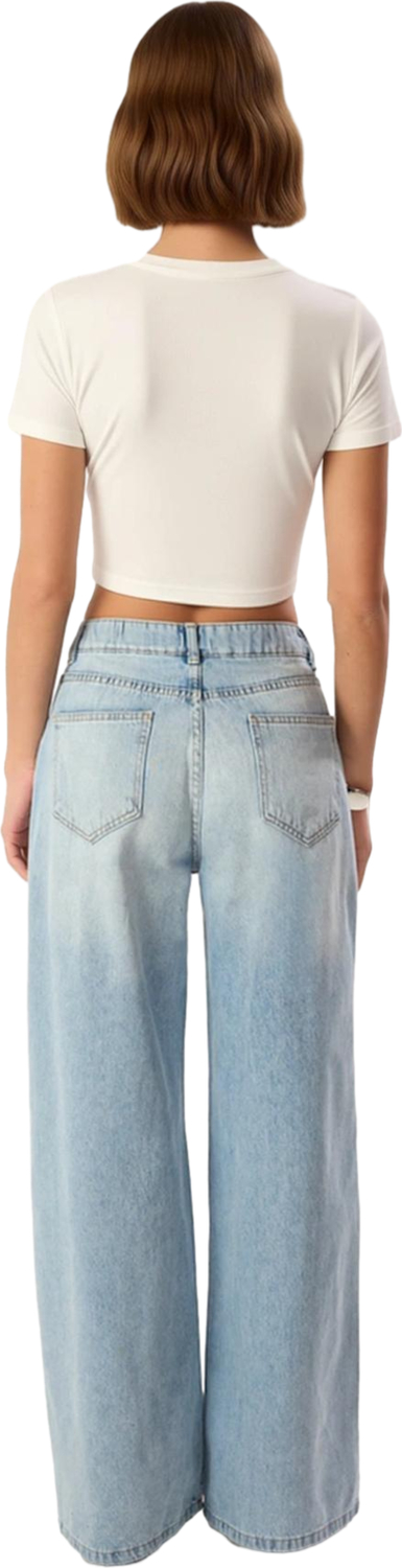 Kadın Açık Wide Leg Denim Pantolon Yüksek Bel Fonksiyonel Dayanıklı Kaliteli Konforlu Spor