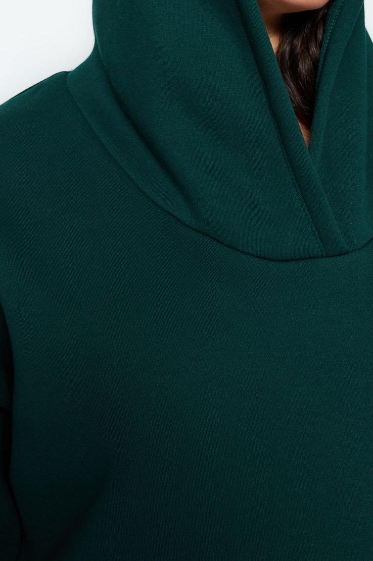 Büyük Beden Tarz Oversize Kapüşonlu Düşük Kol Regular Kalın İçi Polarlı Örme Sweatshirt