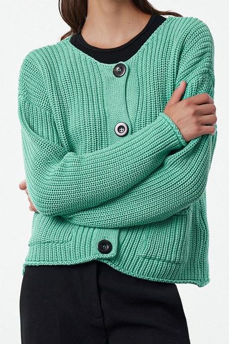 Kadın Modern Tarz Oversize Kayık Yaka Regular Triko Hırka