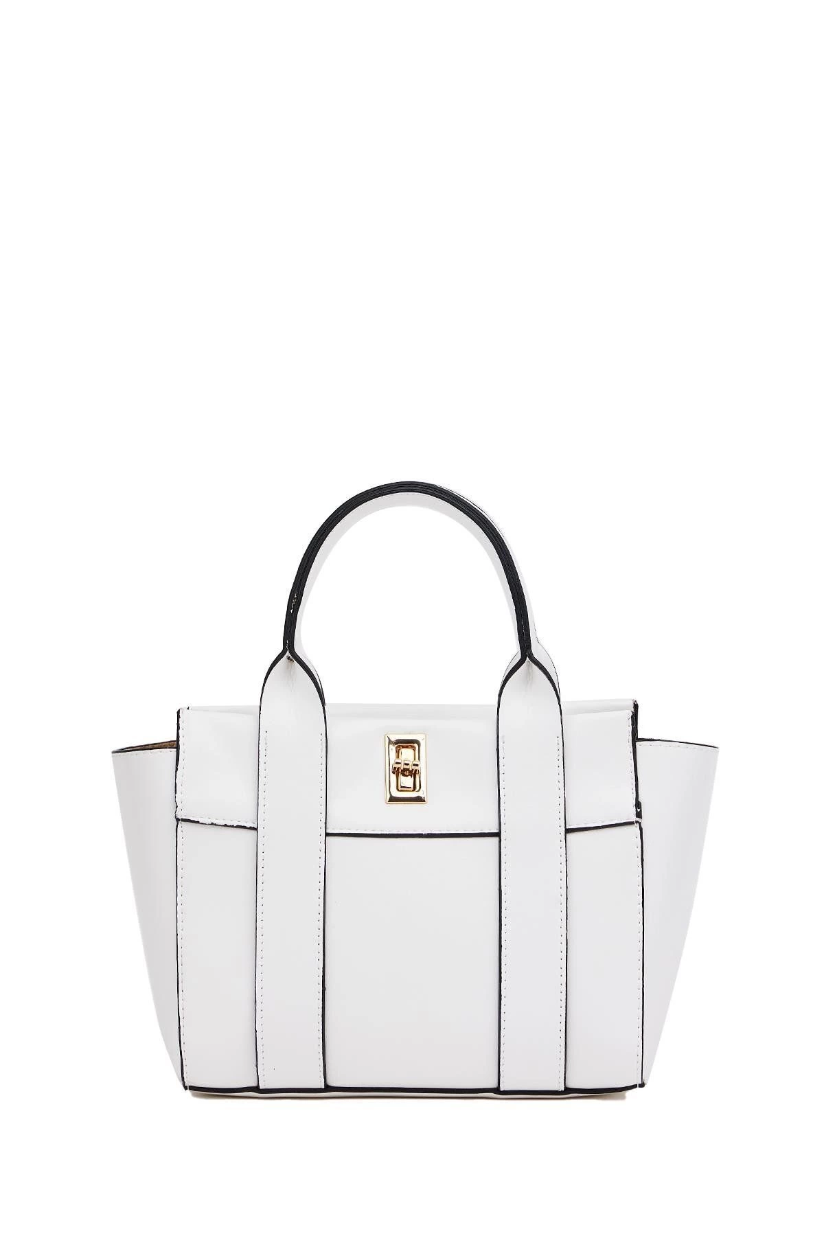 Kadın Mini Tote Çanta El ve Omuz Kullanımına Uygun Modern Gold Tokalı Tasarım