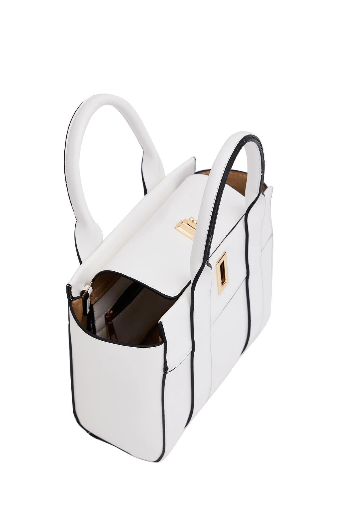 Kadın Mini Tote Çanta El ve Omuz Kullanımına Uygun Modern Gold Tokalı Tasarım