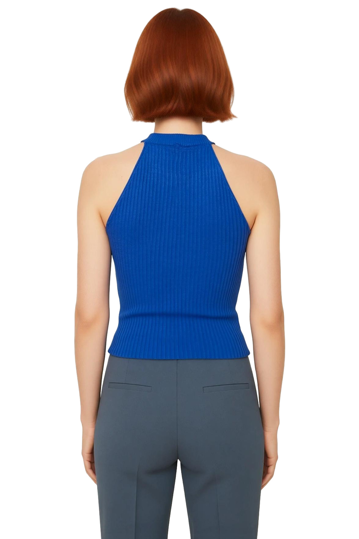 Kadın Basic Halter Yaka Akrilik Triko Bluz Regular Kalıp Zarifane Tasarım Dayanıklı Malzeme