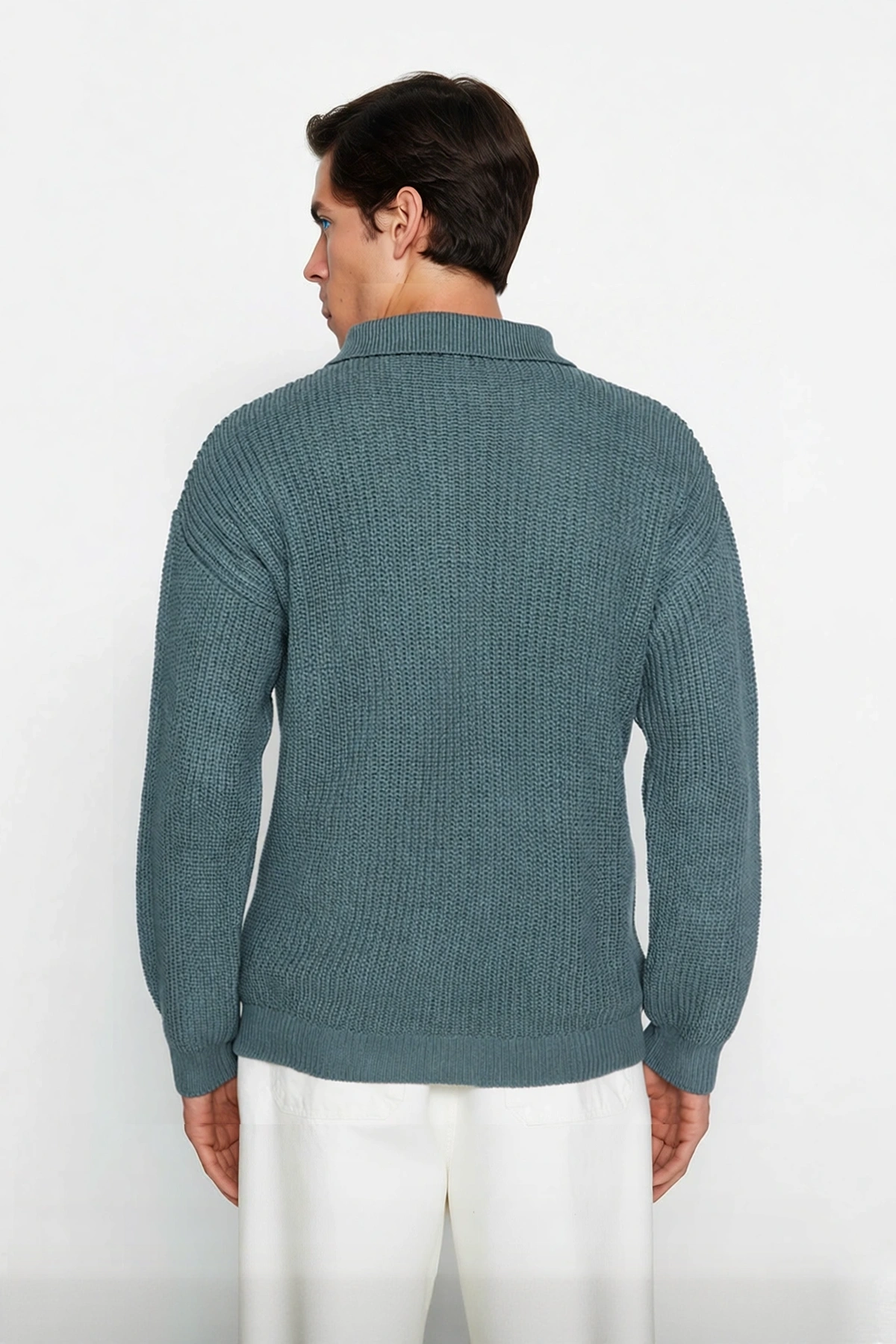 Unisex Oversize Fit Polo Yaka Basic Selanik Dokulu Triko Kazak Kışlık Kombinlerin Vazgeçilmezi