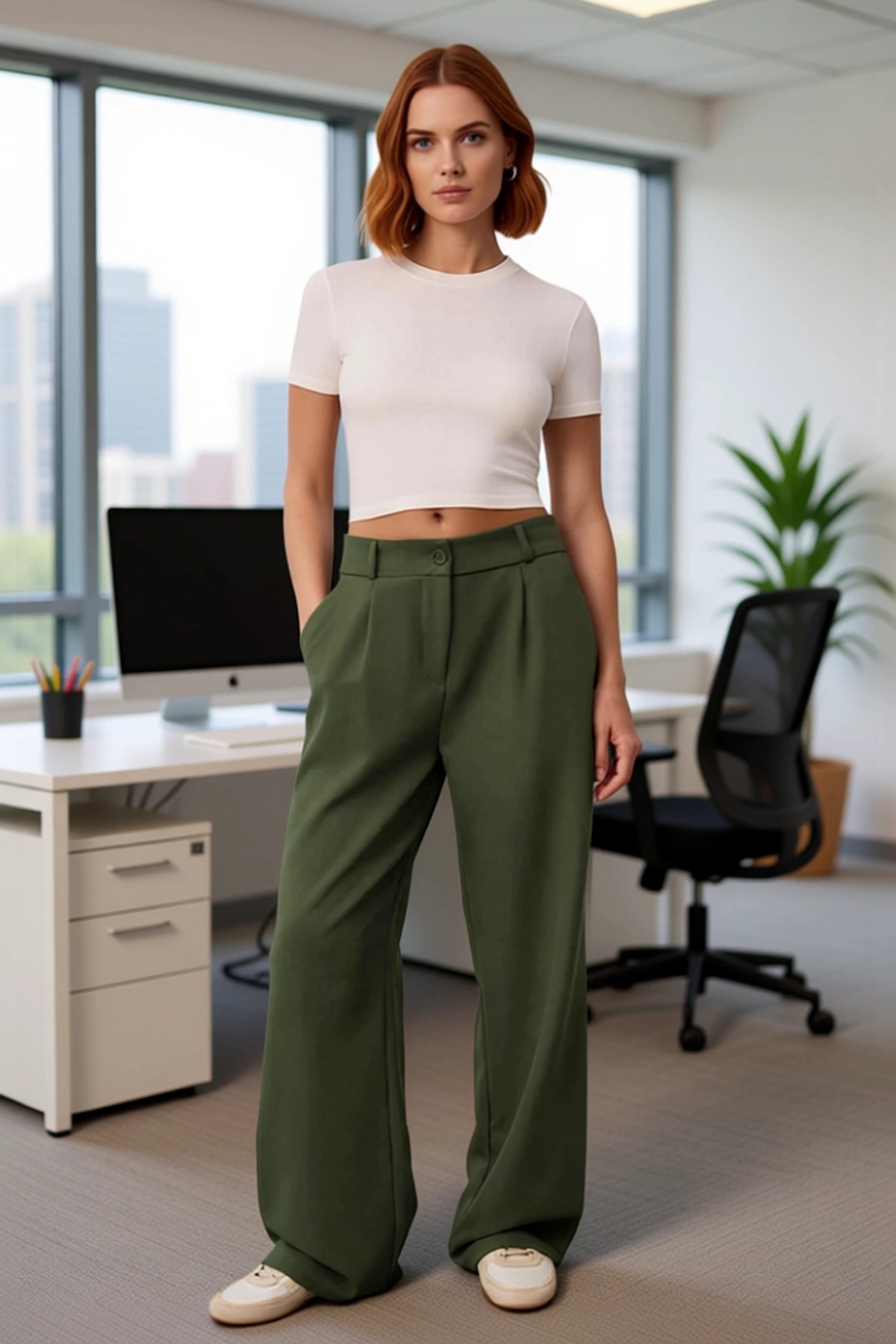 Kadın Moda Geniş Paça Dokuma Pantolon Yüksek Bel Casual Günlük Hafta Sonu Yazlık