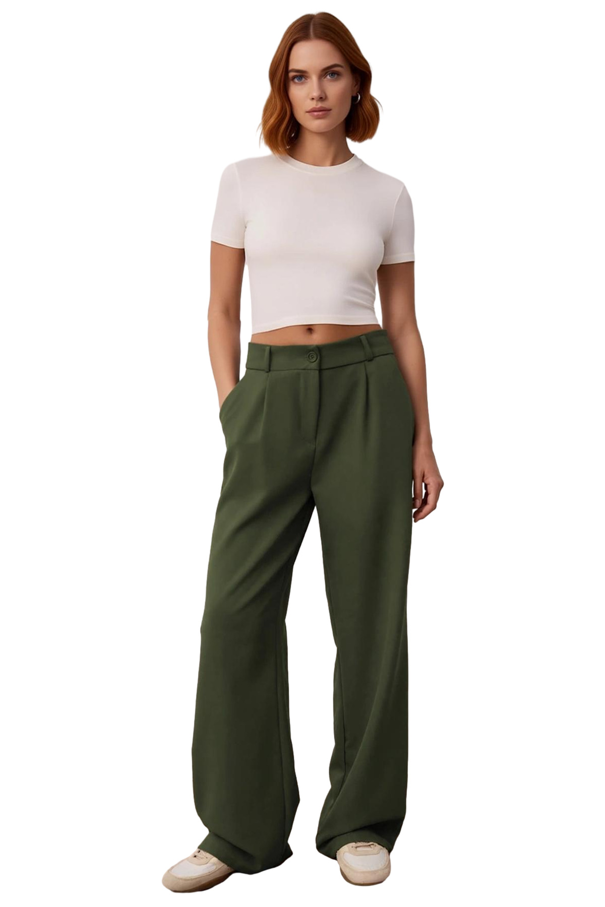 Kadın Moda Geniş Paça Dokuma Pantolon Yüksek Bel Casual Günlük Hafta Sonu Yazlık