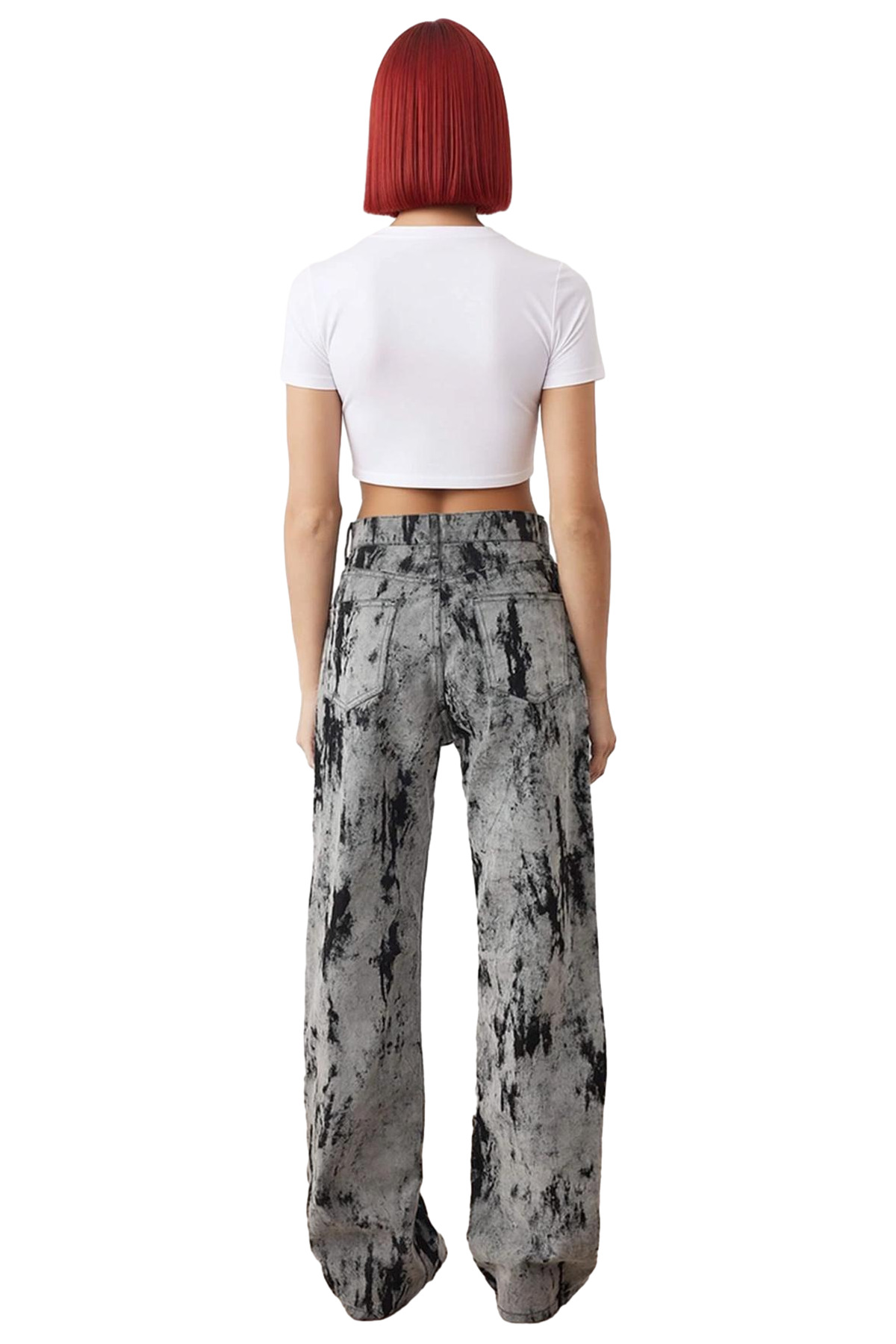 Kadın Süet Görünümlü Flok Baskılı Wide Leg Jean Pantolon Fonksiyonel Dayanıklı Kaliteli Şık