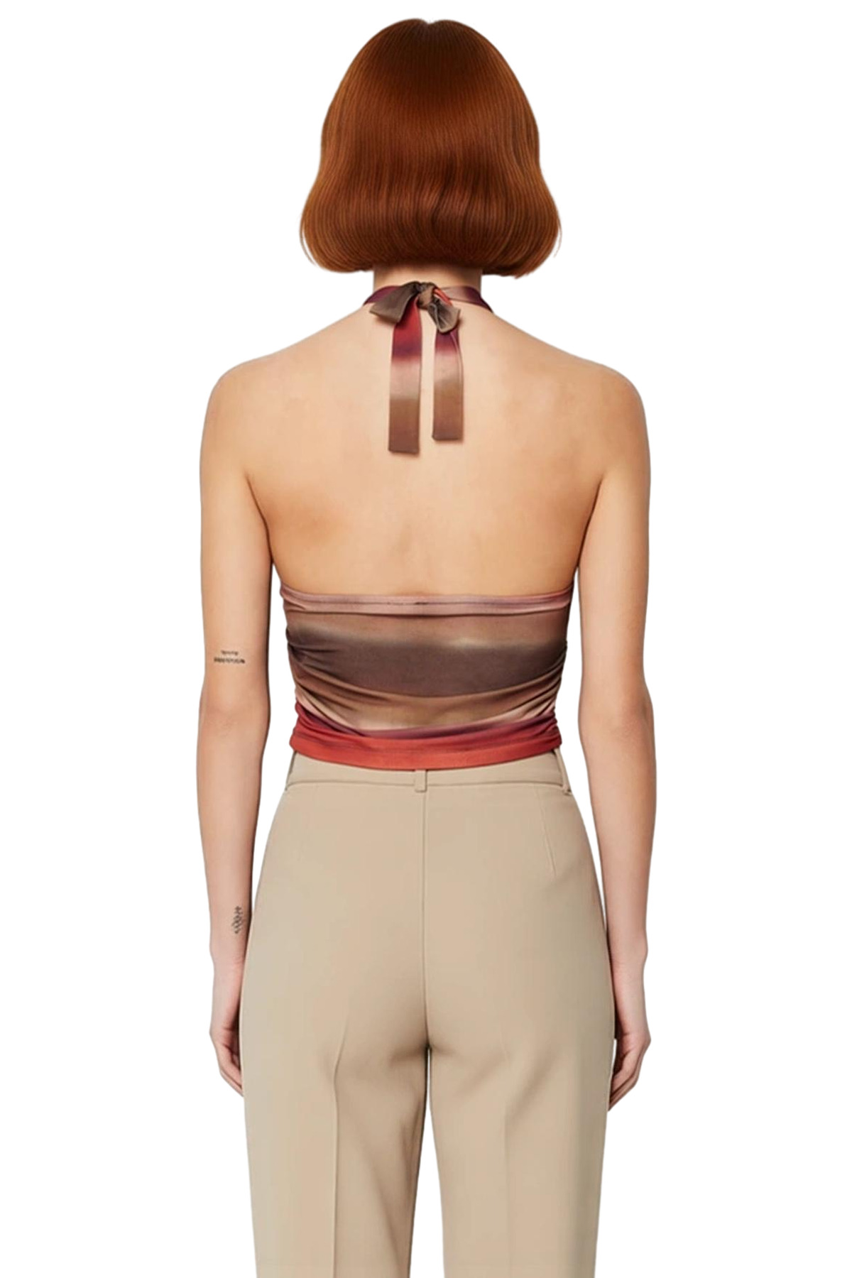 V Yaka Fitted Crop Bluz Sandy Dokuma Yazlık Günlük Kullanım İçin