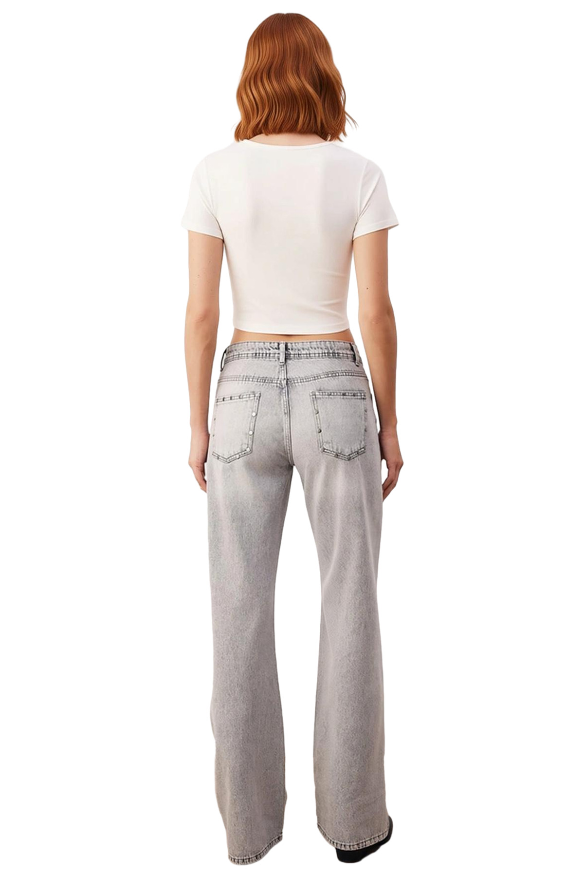 Kadın Yıldız Detaylı Wide Leg Jean Pantolon Fonksiyonel Dayanıklı Kaliteli Konforlu Modern