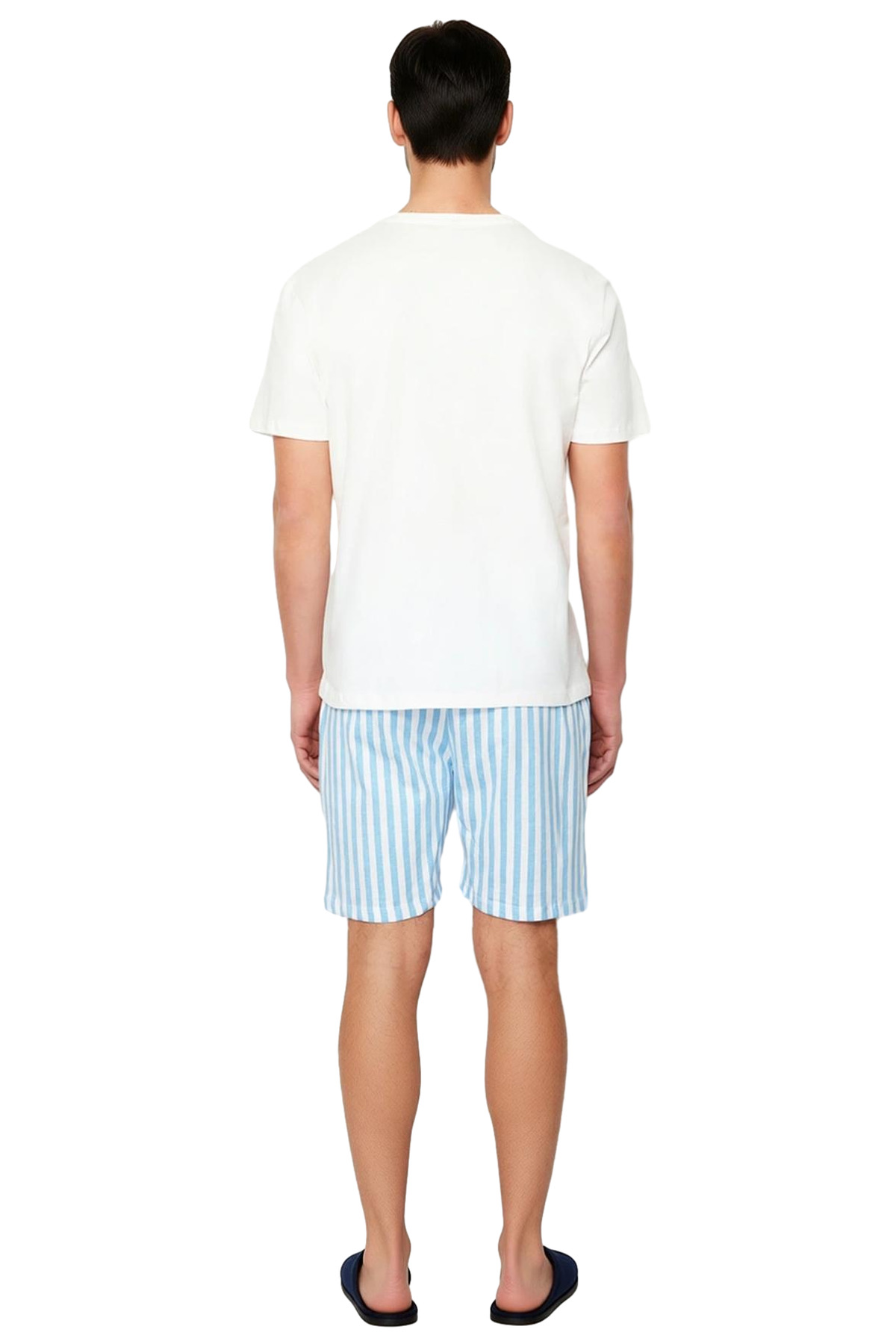 Erkek Çizgili Pijama Takımı Bisiklet Yaka Kısa Kollu Fonksiyonel Dayanıklı Kaliteli Modern