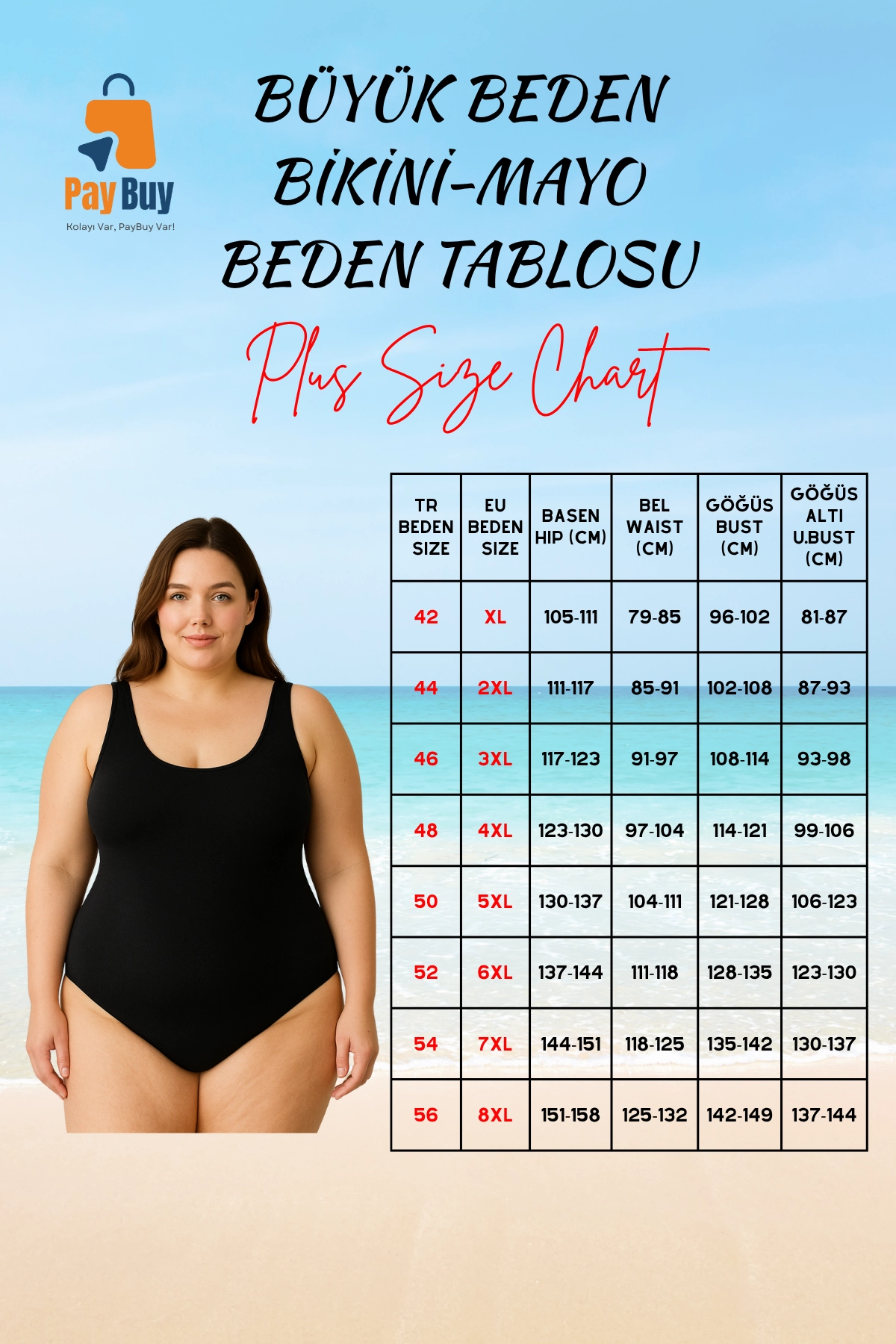 Konforlu Plus Size Mayo Tasarım Büyük Beden Şık Detaylı UV Korumalı Su Sporları İçin