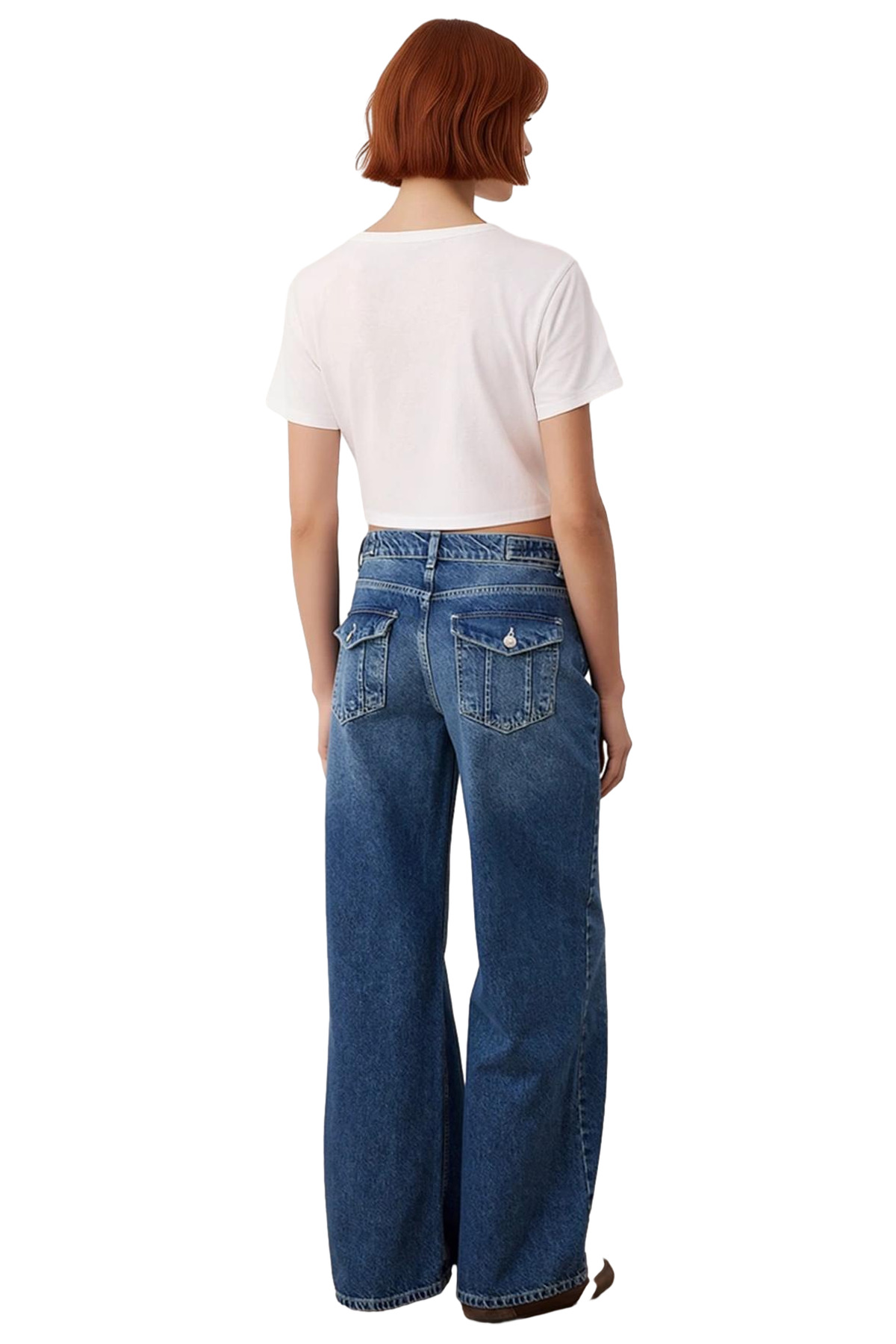 Kadın Düşük Bel Geniş Paça Denim Pantolon Fonksiyonel Dayanıklı Kaliteli Konforlu Estetik Şık