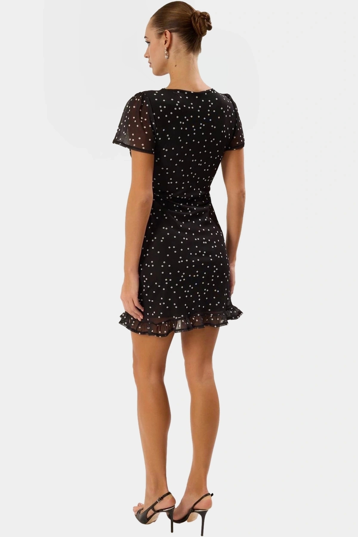 Kadın Mini Tül Elbise Puantiyeli Desen Kısa Kollu Yazlık Bodycon Yaz Aylarının Vazgeçilmezi