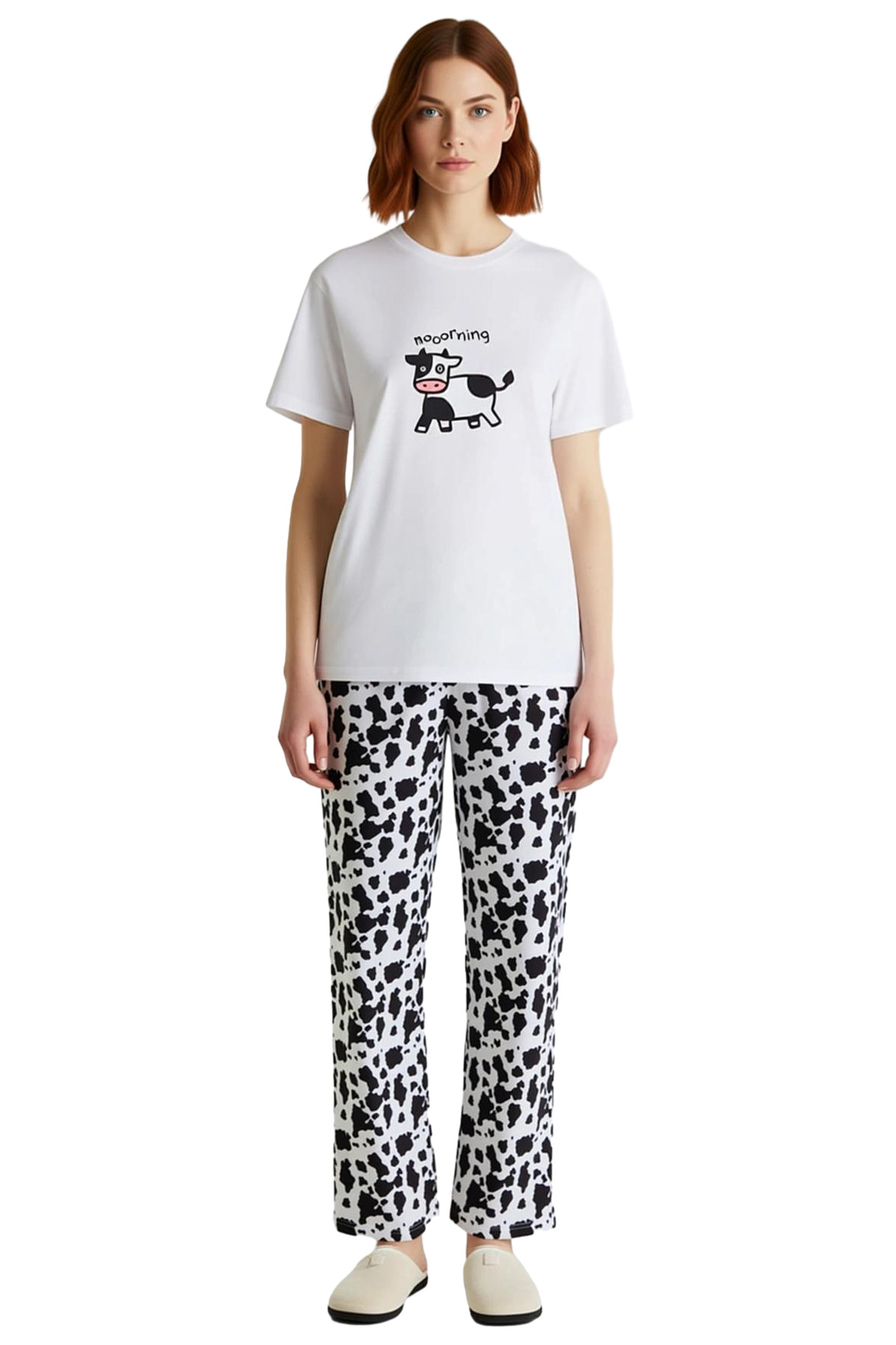 Kadın Hayvan Desenli Pamuklu Pijama Takımı Fonksiyonel Dayanıklı Kaliteli Konforlu Estetik