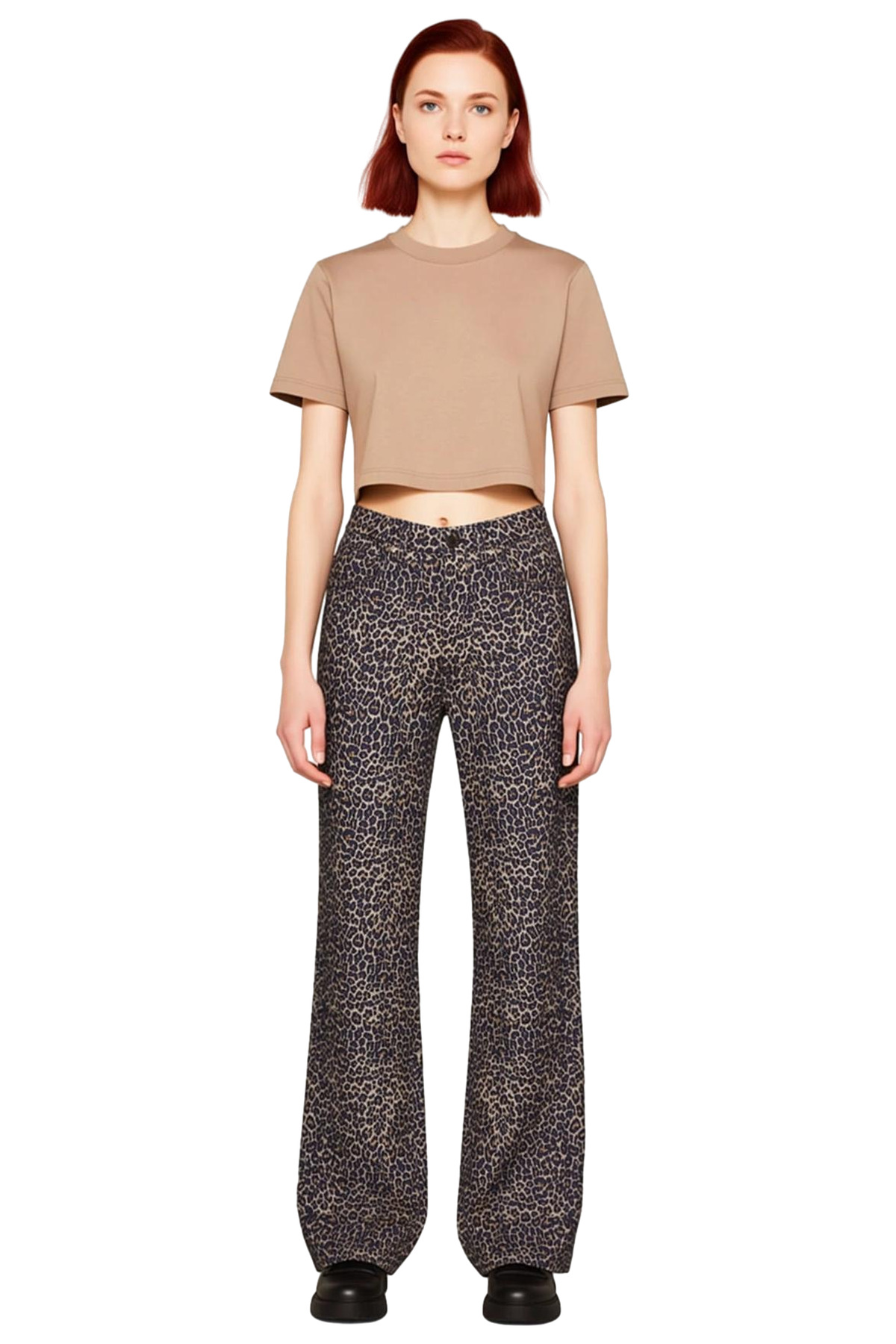 Kadın Leopar Desenli Wide Leg Jean Pantolon Fonksiyonel Dayanıklı Kaliteli Konforlu Modern