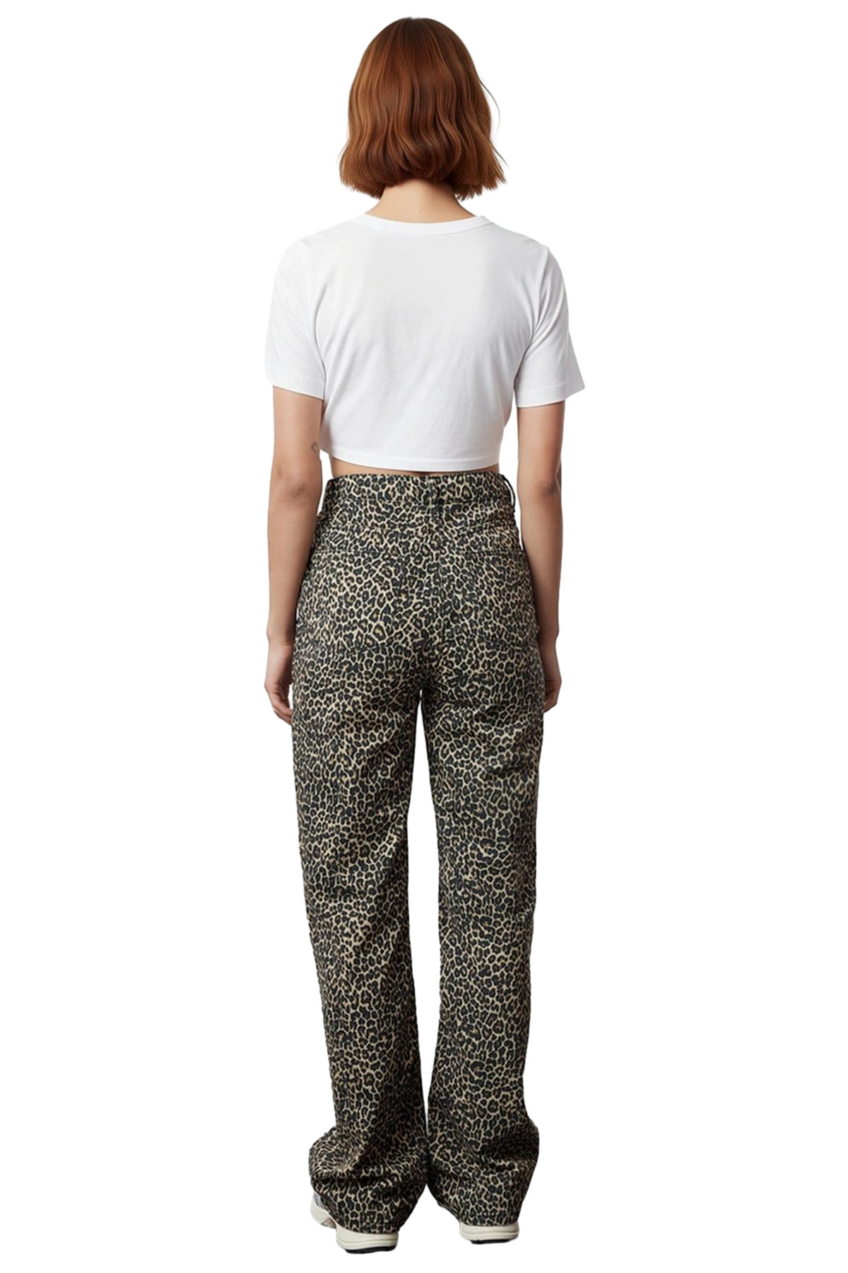 Kadın Leopar Desenli Wide Leg Jean Pantolon Fonksiyonel Dayanıklı Kaliteli Konforlu Modern