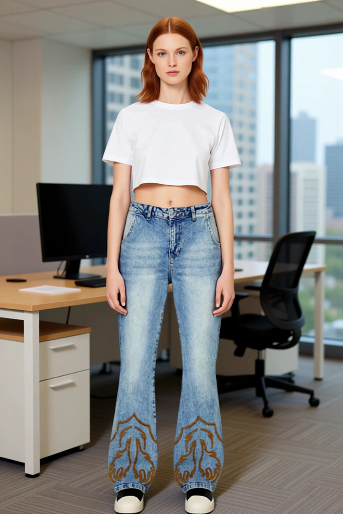 Kadın Moda Yüksek Bel Nakışlı Uzun Boy Flare Jean Pantolon Pamuk Günlük Stil Mevsimlik Kullanım
