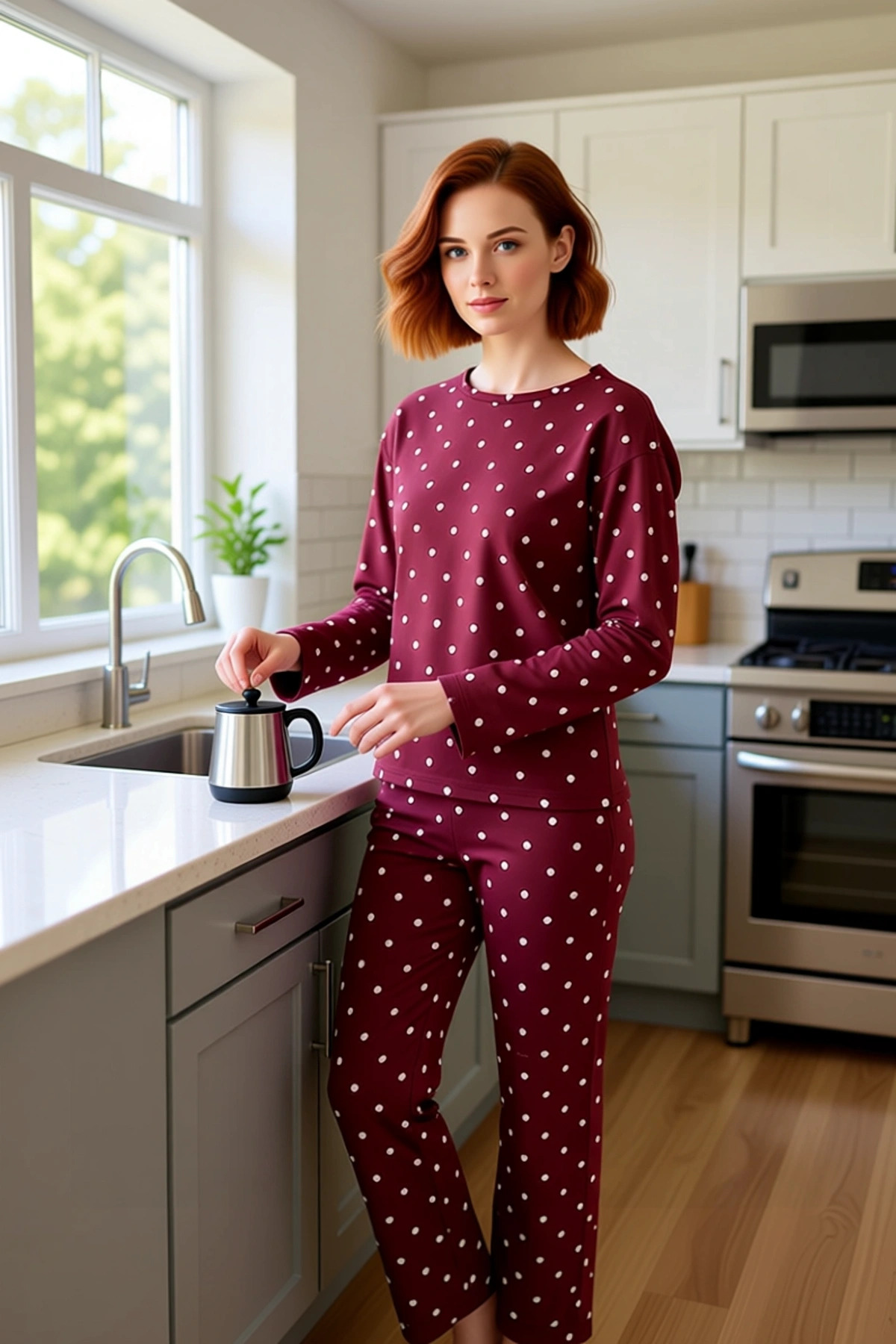 Kadın Kalp Desenli Bisiklet Yaka Pijama Takımı Fonksiyonel Dayanıklı Kaliteli Konforlu Şık