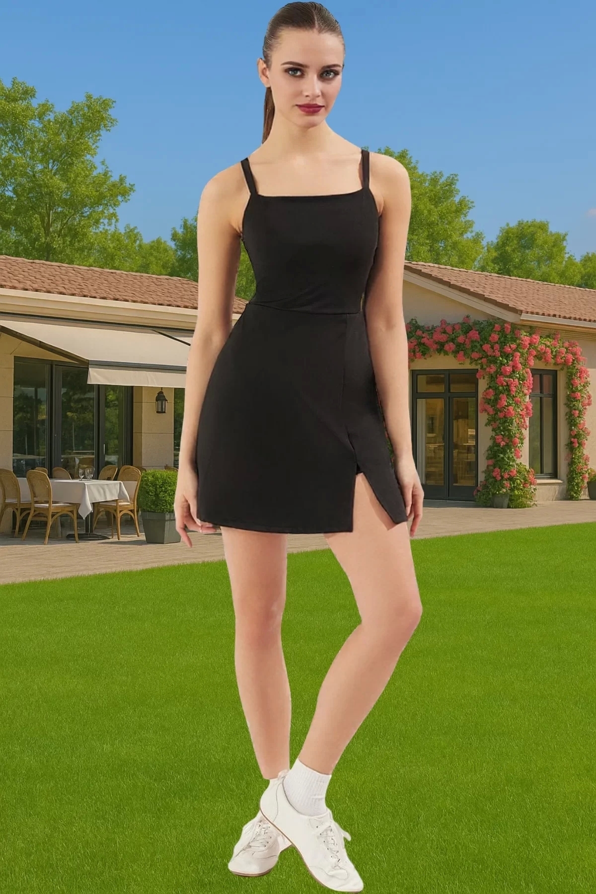 Kadın Örme Shift Elbise İnce Askılı Kare Yaka Yazlık Kısa Spor Günlük Kullanım Özel Günler