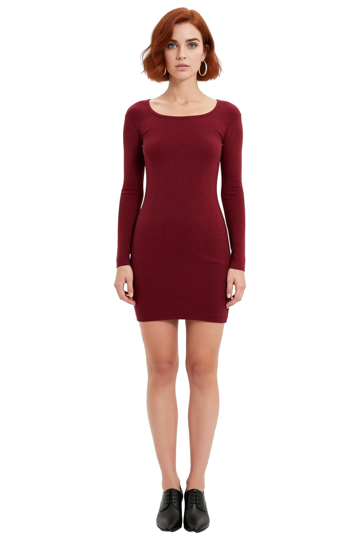 Kadınlar İçin Havuz Yaka Uzun Kollu Bodycon Fitilli Mini Elbise Şık Kışlık Günlük Stil İdeal