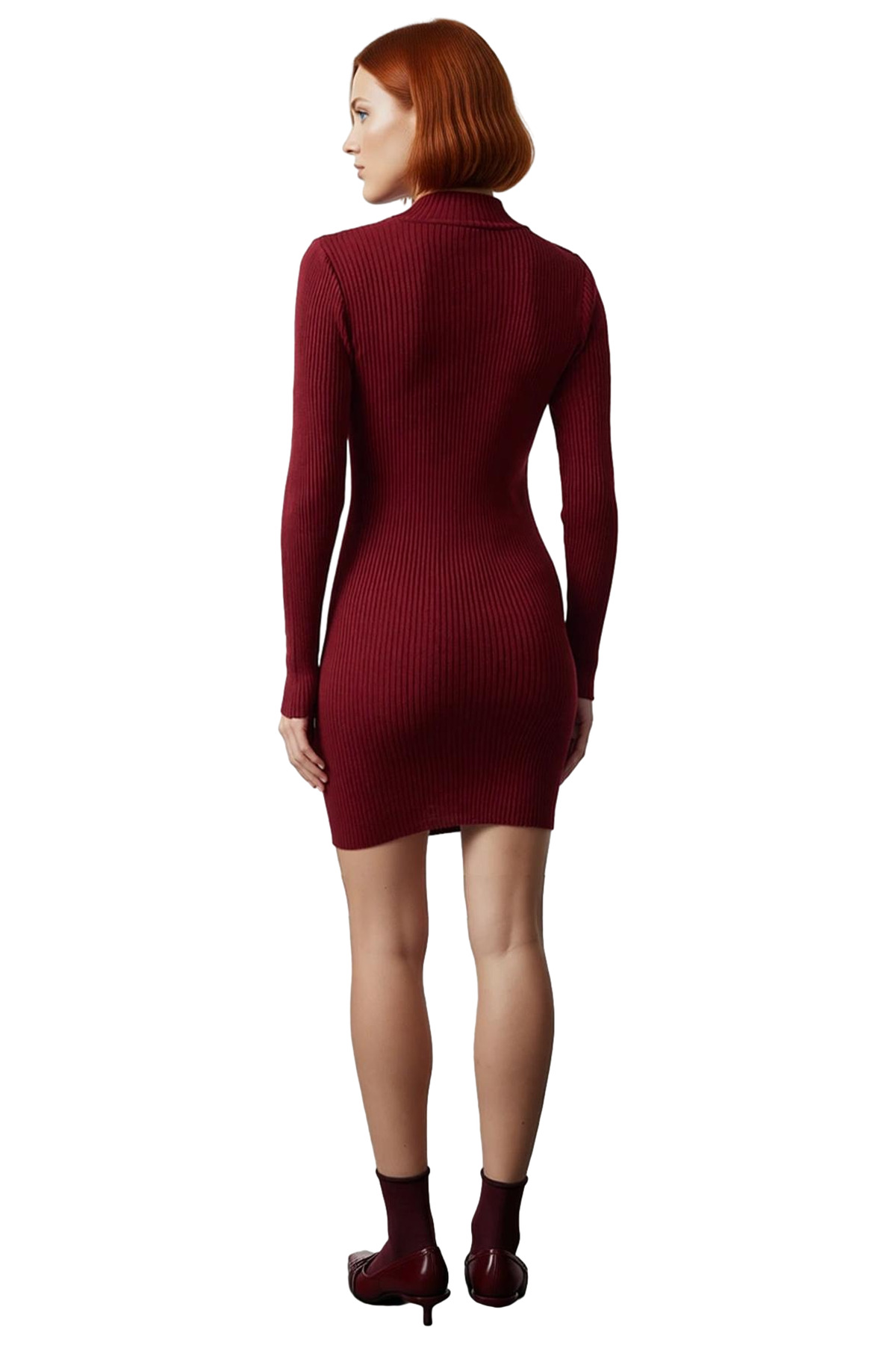 Kadın Bodycon Dik Yaka Uzun Kollu Triko Elbise Kış Sezonu İçin Şık ve Rahat Günlük Giyim Seçeneği