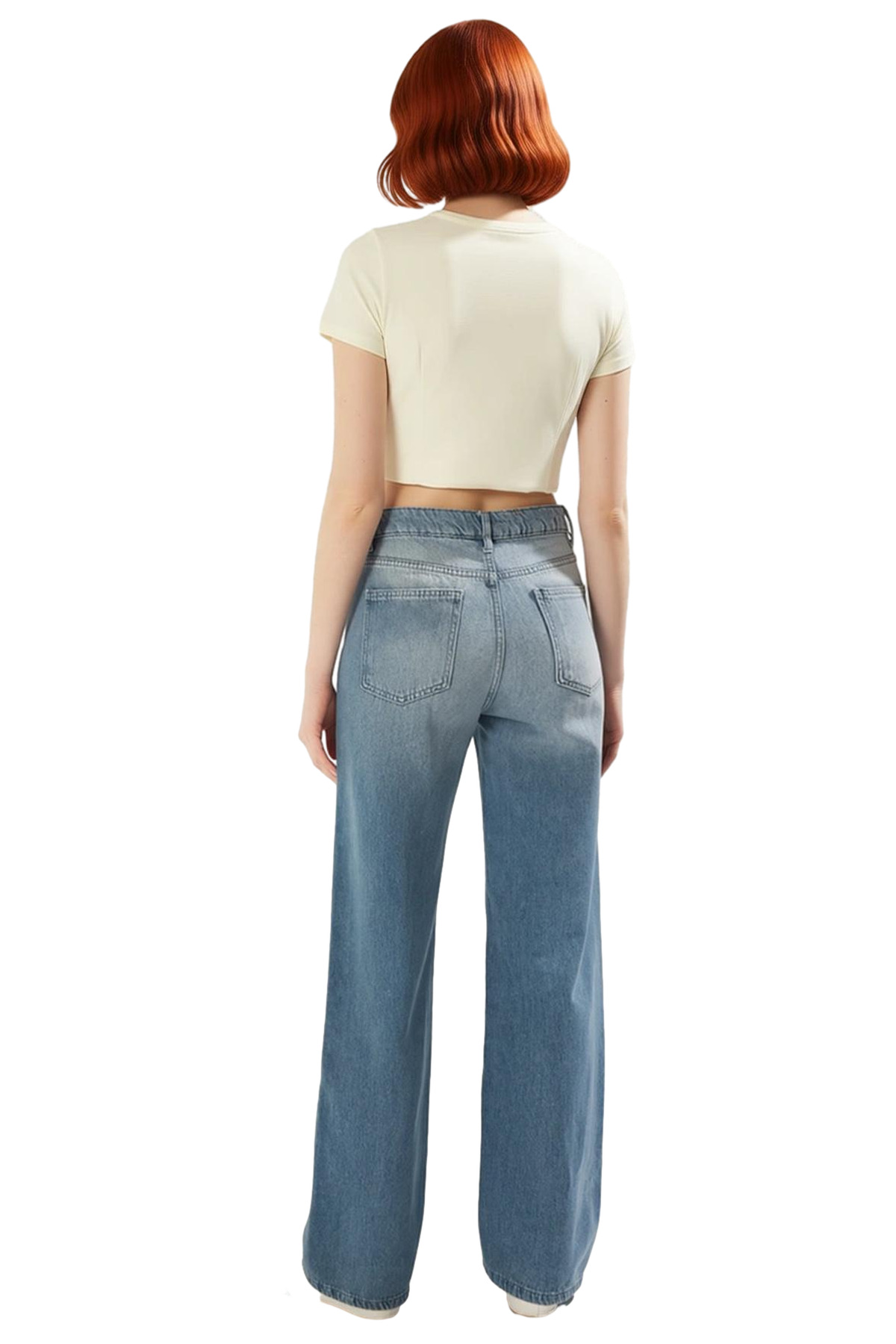 Kadın Moda Geniş Paça Uzun Boy Jean Pantolon Pamuklu Günlük Kombinler Mevsimlik Kullanım