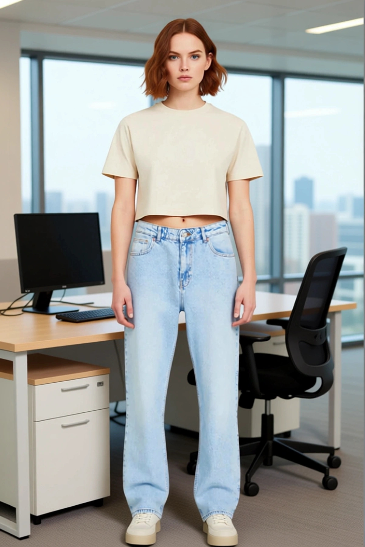Kadın Açık Yüksek Bel Straight Kesim Denim Pantolon Fonksiyonel Dayanıklı Kaliteli Estetik