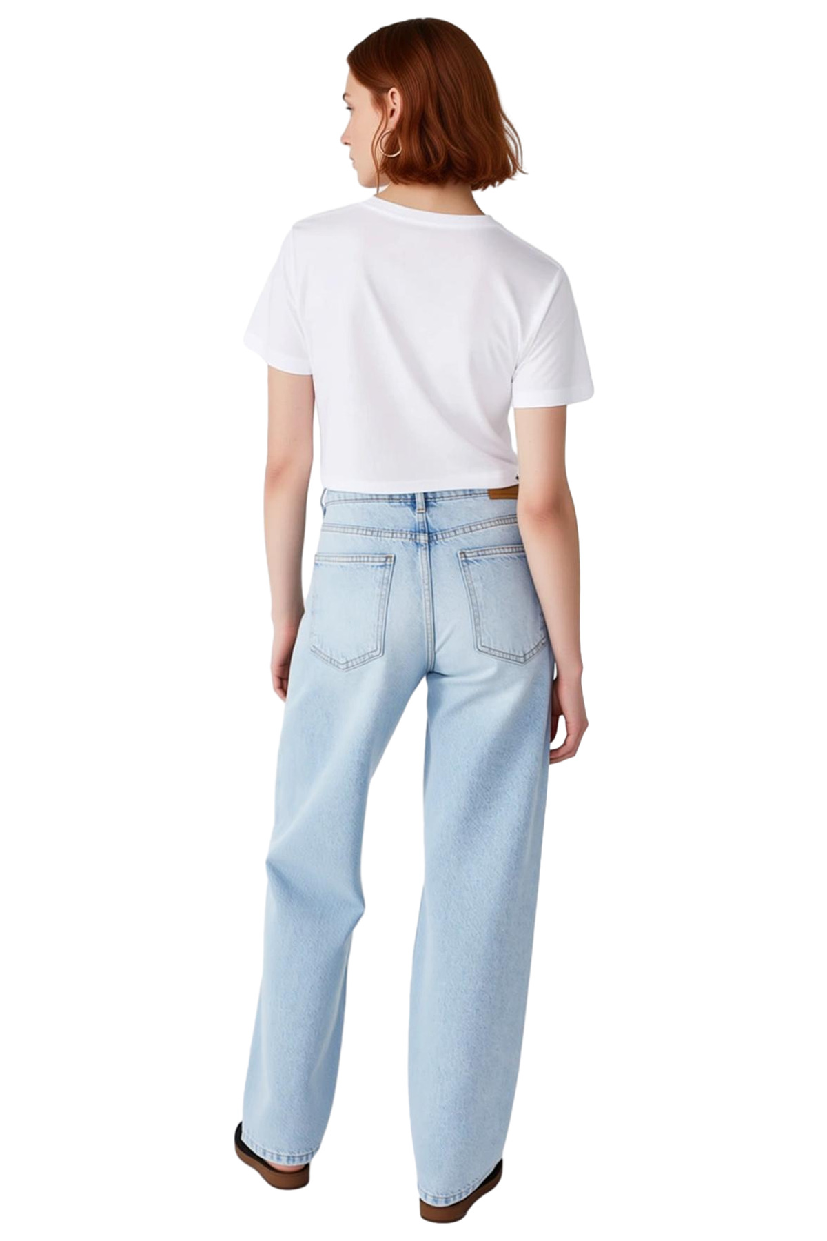 Kadın Açık Yüksek Bel Straight Kesim Denim Pantolon Fonksiyonel Dayanıklı Kaliteli Estetik