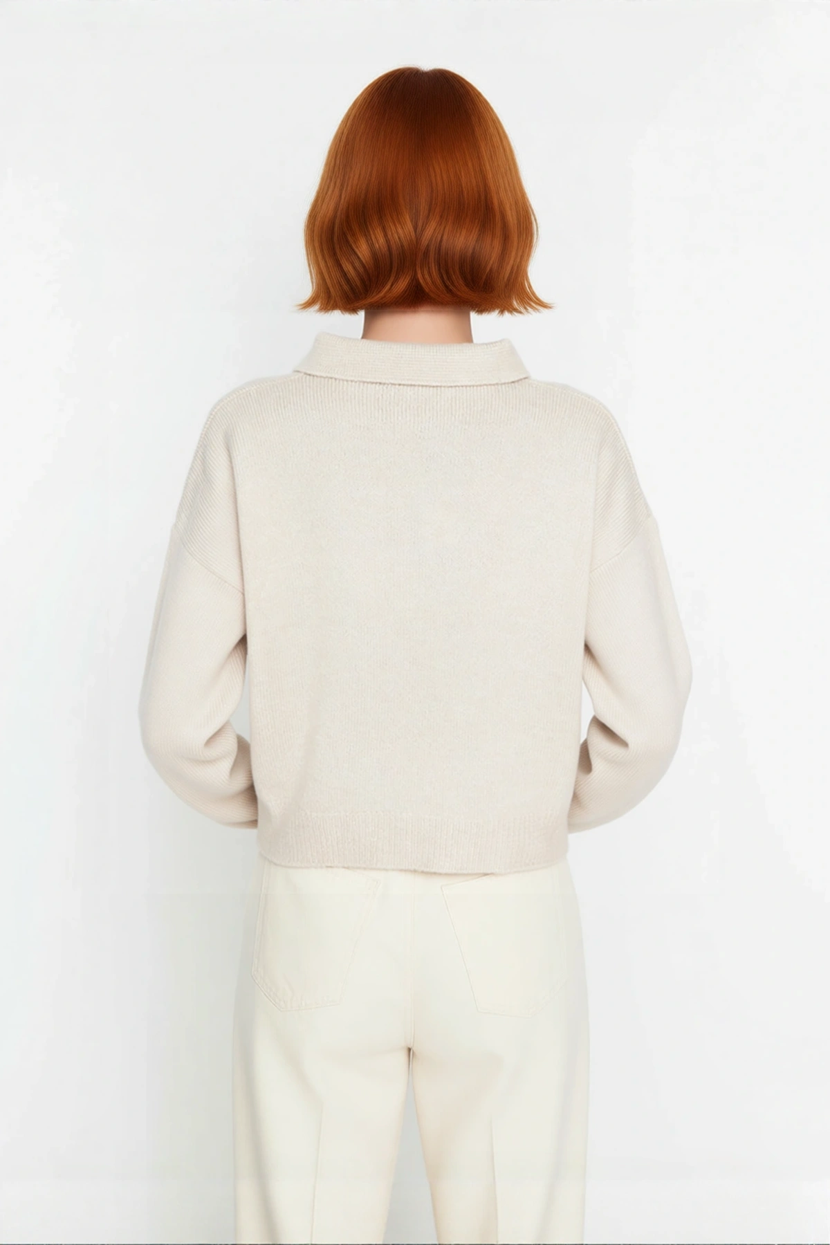 Kadın Oversize Polo Yaka Düşük Kol Basic Triko Kazak Kış Sezonu İçin Konforlu ve Şık Bir Tercih