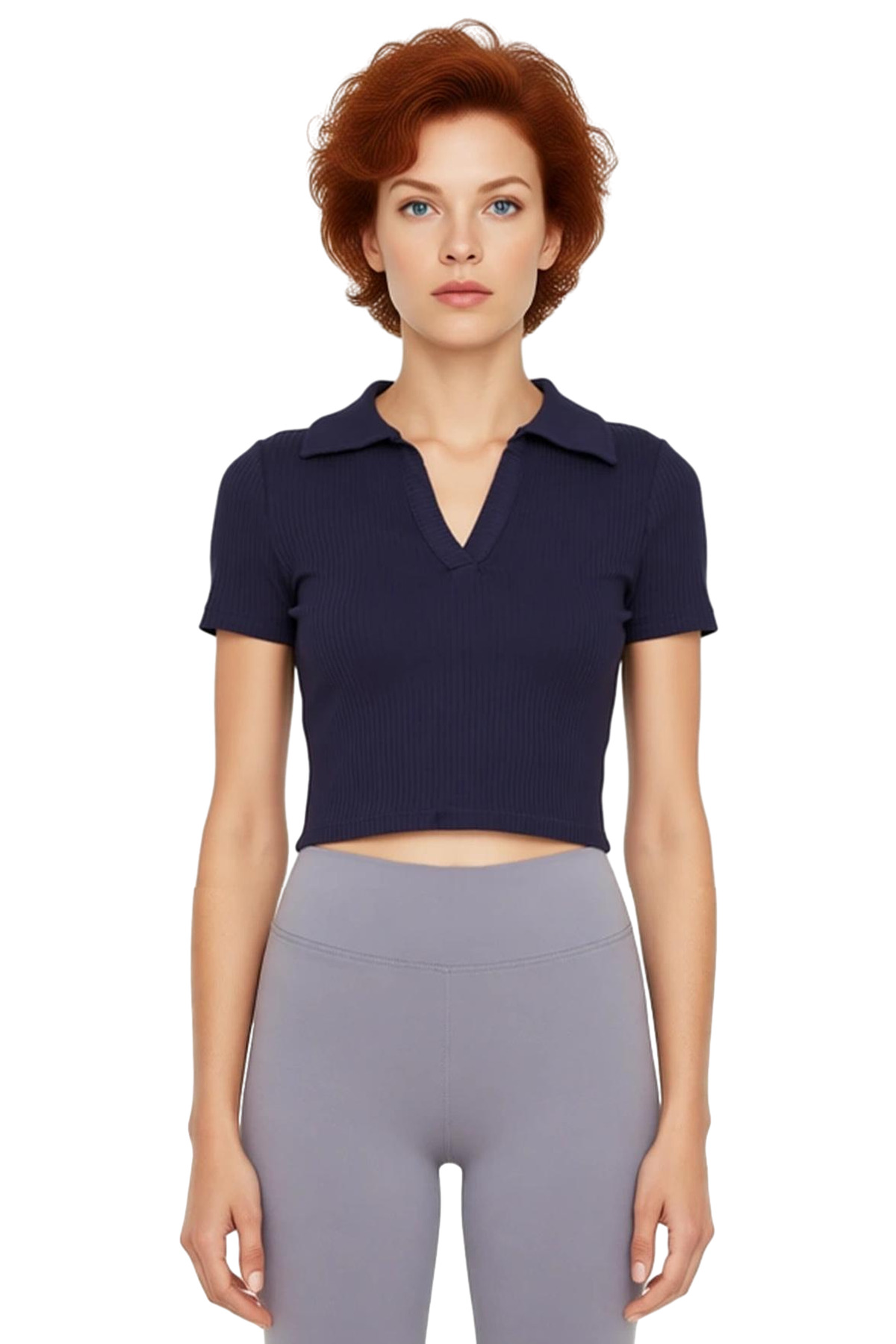 Kadın Fitted Vücuda Oturan Crop Polo Yaka Esnek Örme Bluz Cool & Comfort Tarzı Günlük Kullanım İçin