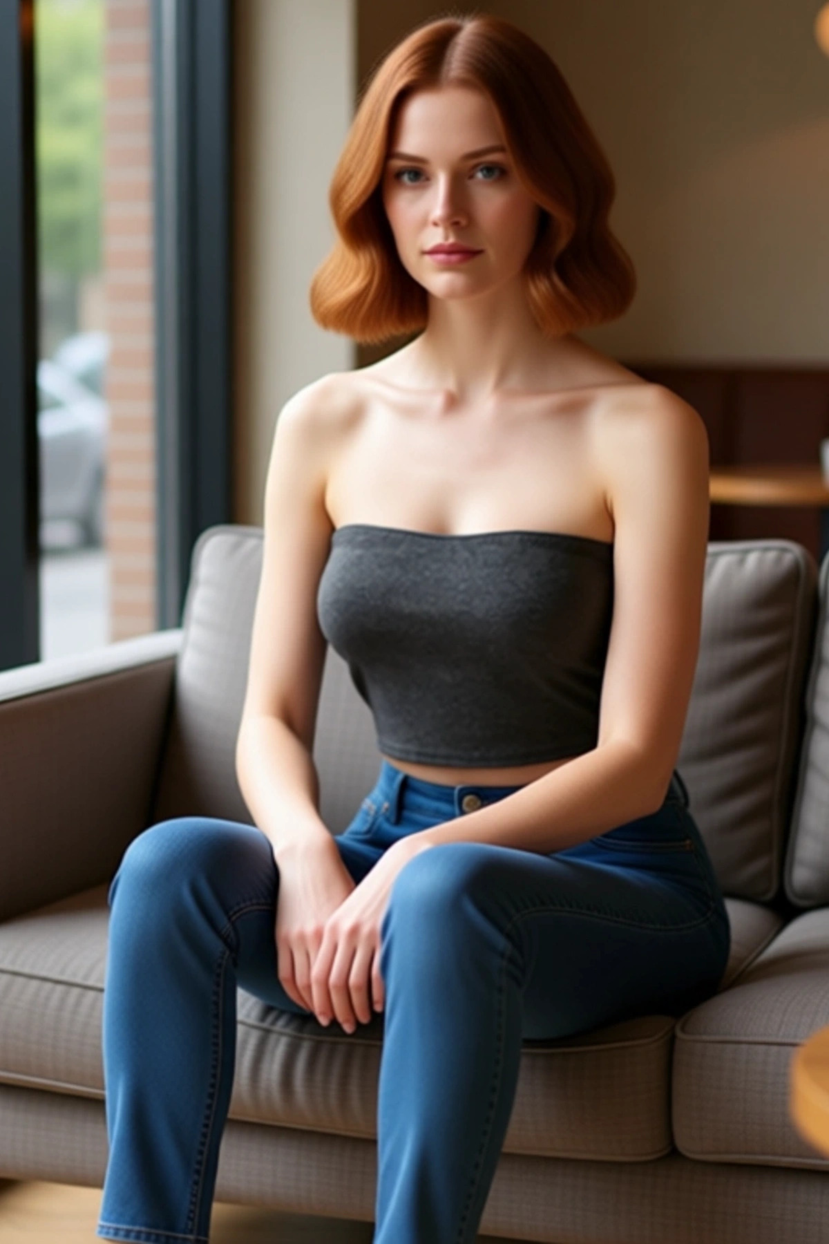 Fitted Straplez Yaka Crop Örme Bluz Rahat Günlük Stil Dayanıklı Malzeme Seçkin