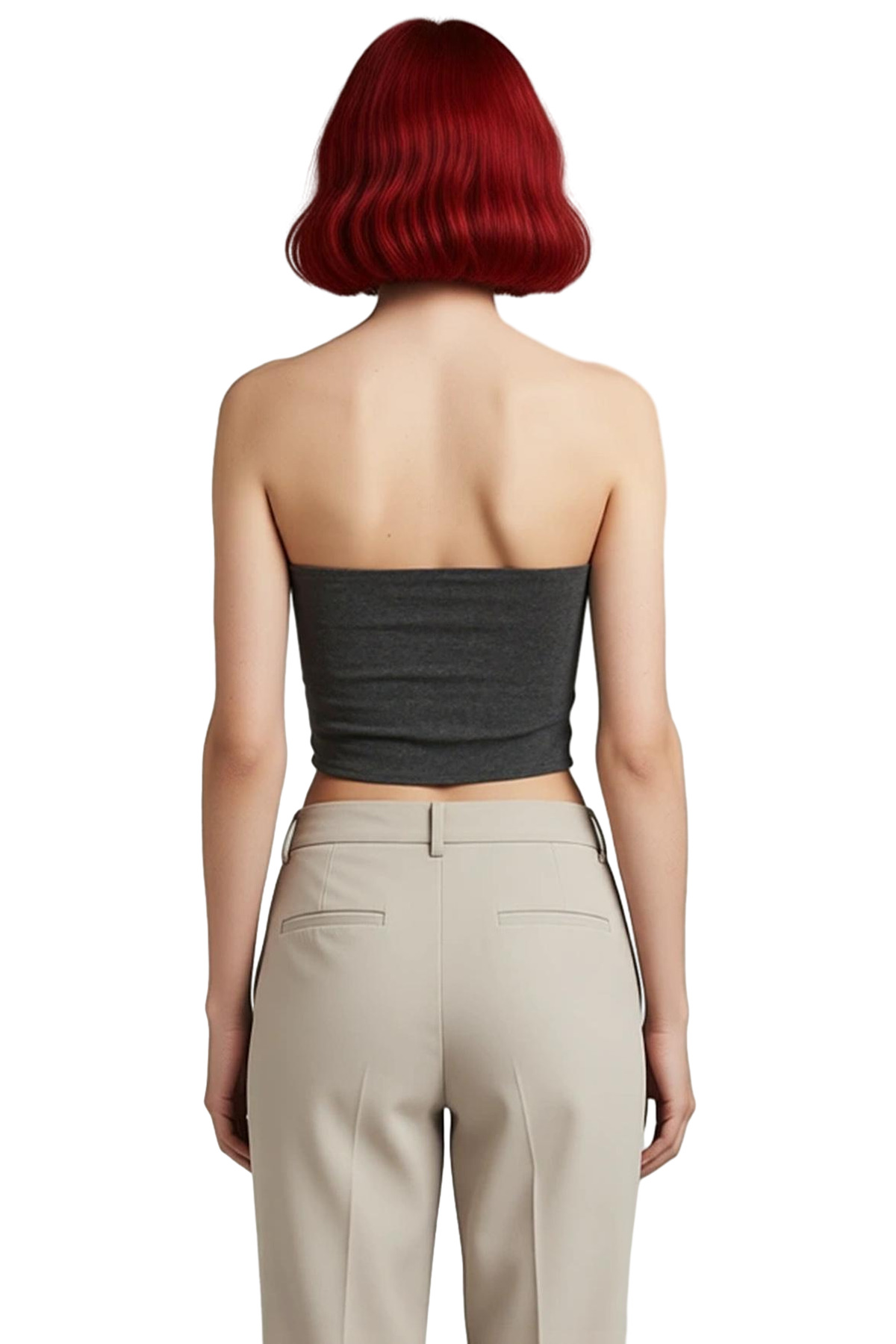 Fitted Straplez Yaka Crop Örme Bluz Rahat Günlük Stil Dayanıklı Malzeme Seçkin