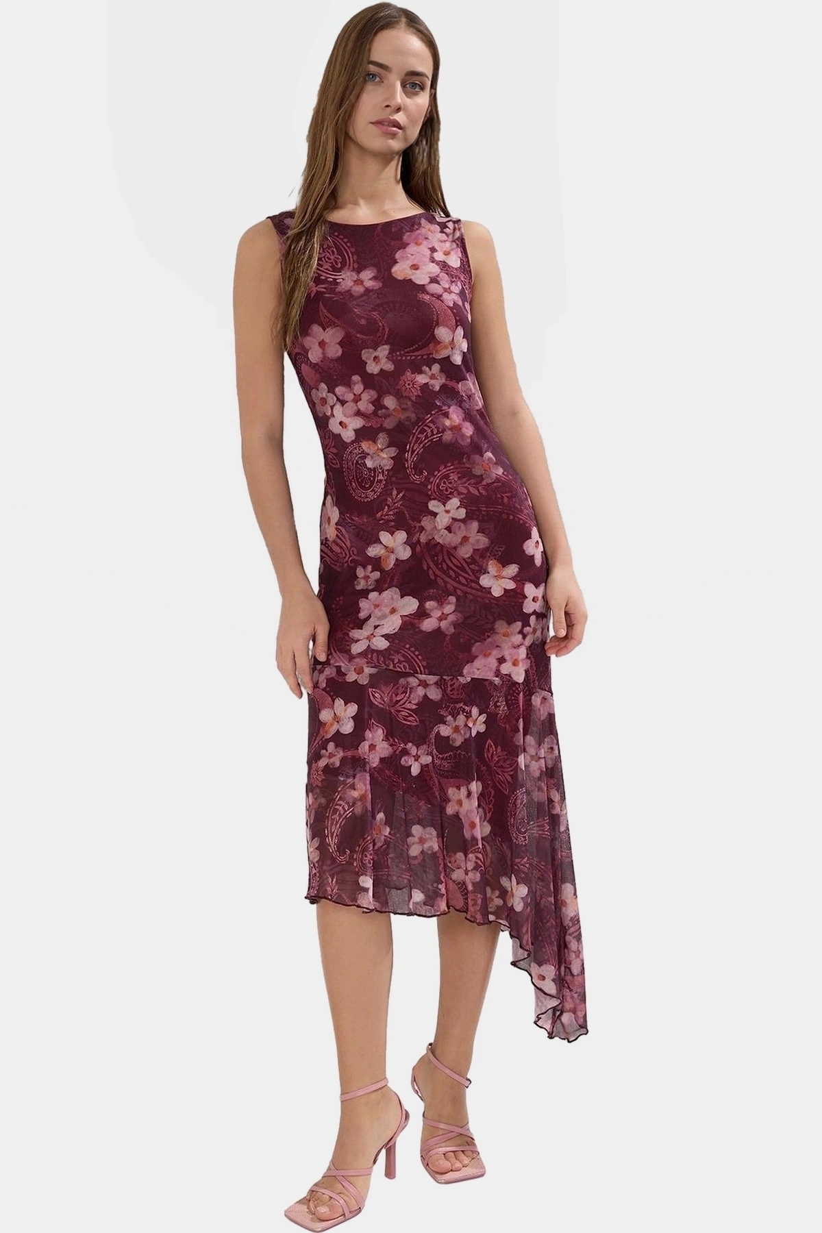 Kadın Asimetrik Midi Bodycon Elbise Desenli Yazlık Günlük Kullanım Yaz Aylarının Vazgeçilmezi