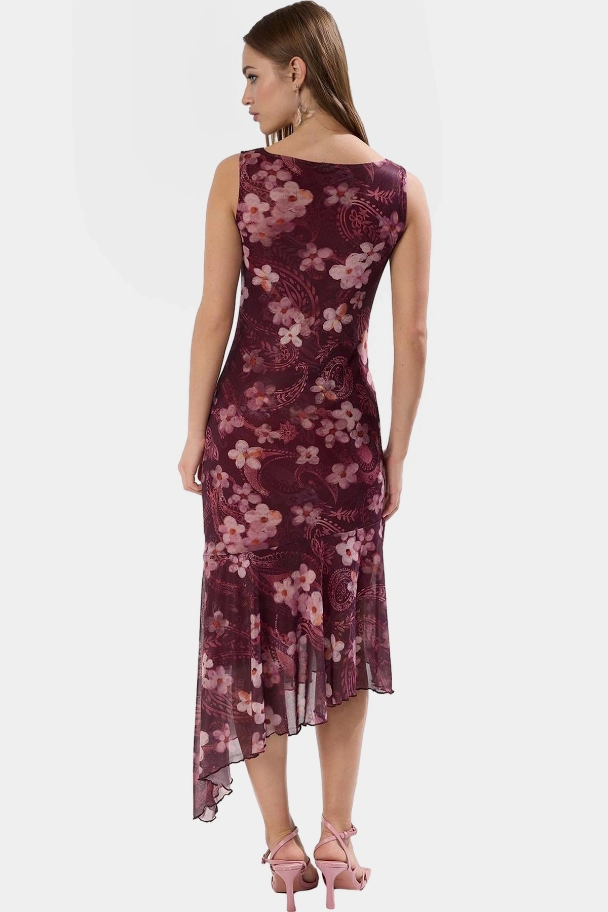 Kadın Asimetrik Midi Bodycon Elbise Desenli Yazlık Günlük Kullanım Yaz Aylarının Vazgeçilmezi