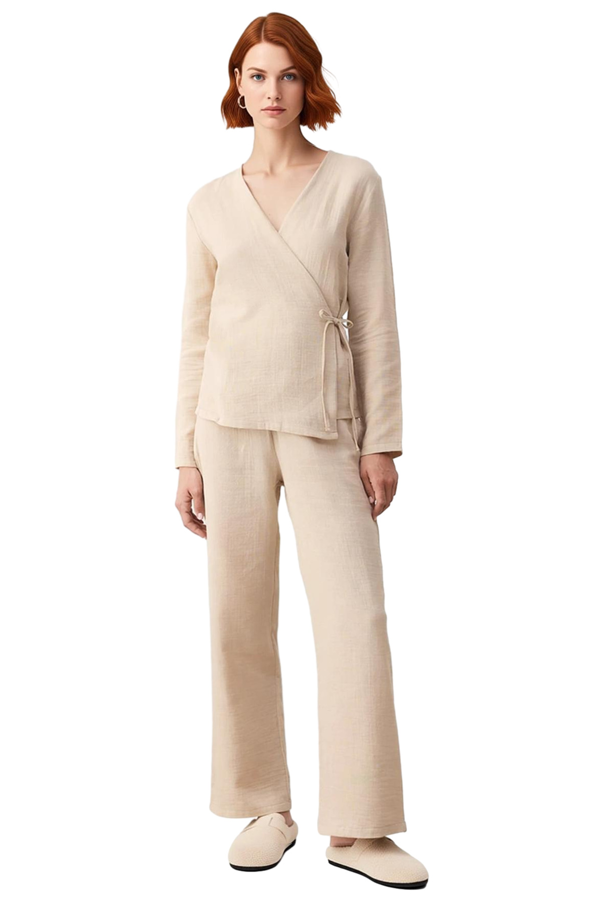 Kadın Müslin Dokuma Bağlamalı Pijama Takımı Fonksiyonel Dayanıklı Kaliteli Konforlu Modern