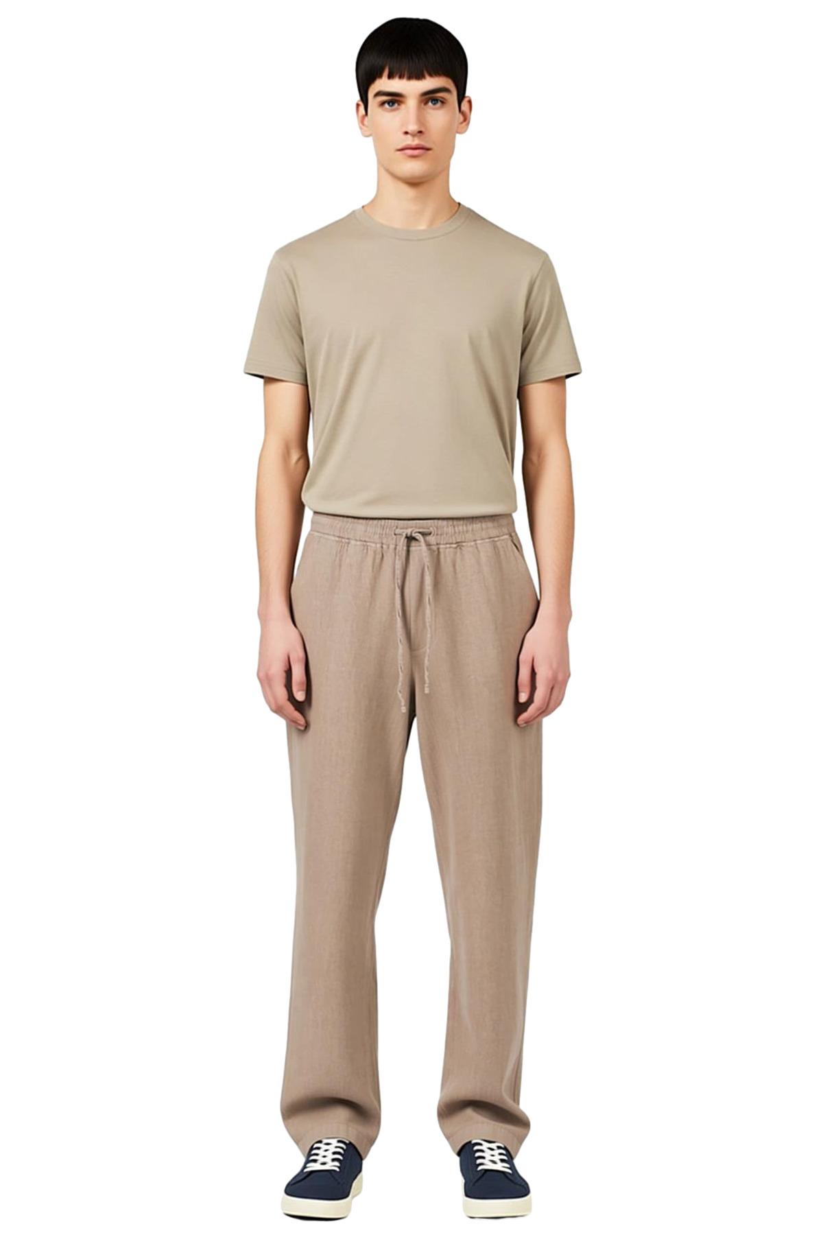 Erkek Moda Regular Fit Keten Pantolon Yüksek Bel Straight Kalıp Günlük Kullanım