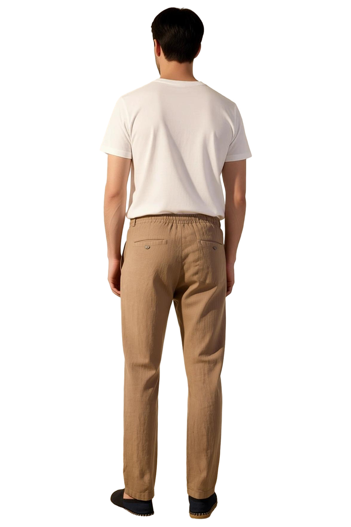 Erkek Moda Regular Fit Keten Pantolon Yüksek Bel Straight Kalıp Günlük Kullanım
