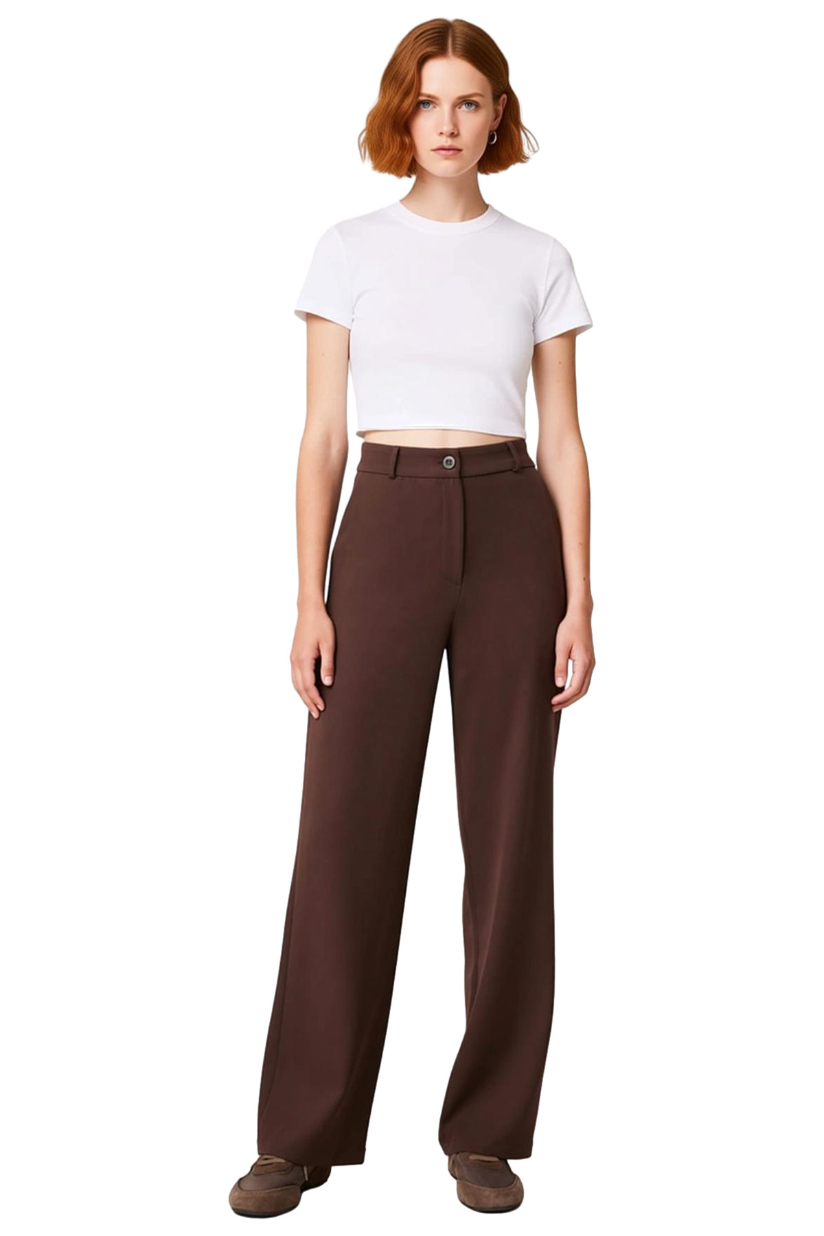 Kadın Moda Geniş Paça Flare Pantolon Yüksek Bel Dokuma Kumaş İş Ve Günlük Yazlık