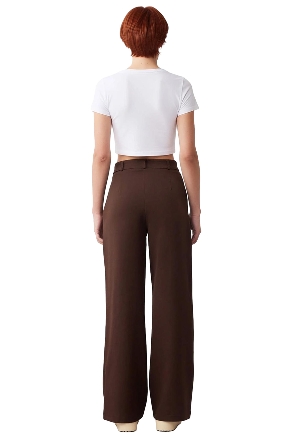 Kadın Moda Geniş Paça Flare Pantolon Yüksek Bel Dokuma Kumaş İş Ve Günlük Yazlık