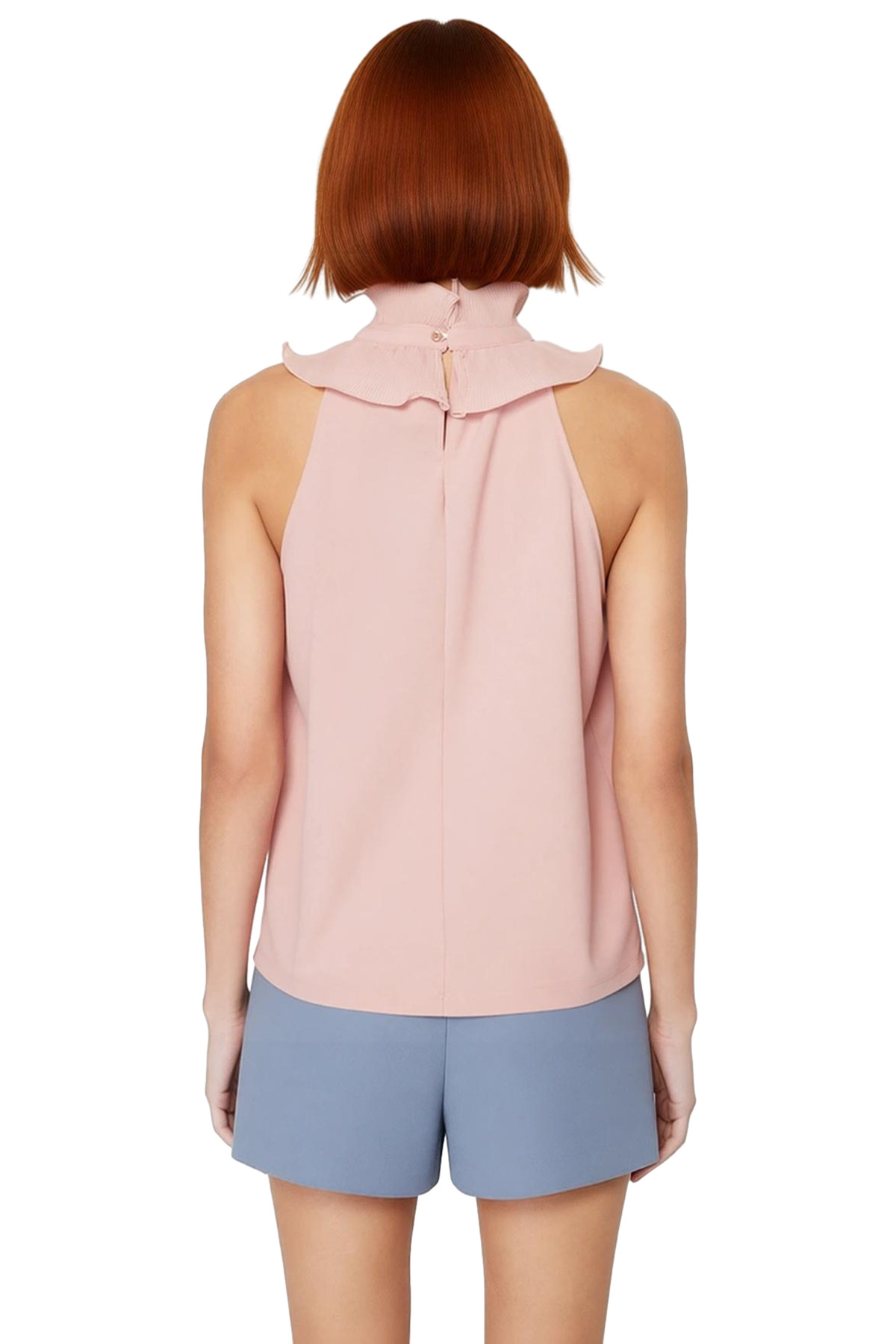 Halter Yaka Fırfırlı Bluz Örme Kumaştan Şık Modern Stil Premium Kalite Trend Tasarım