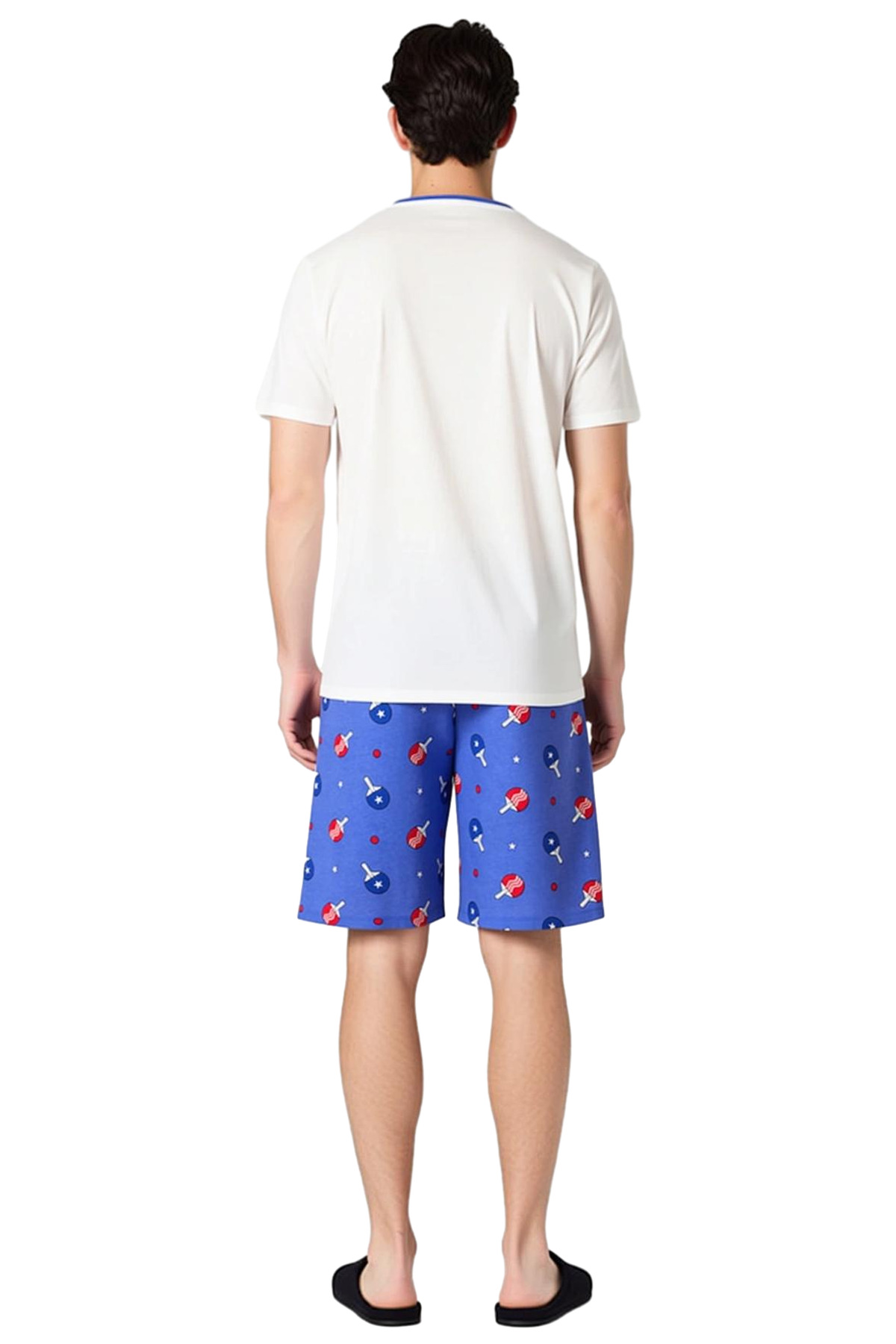 Erkek Ping Pong Temalı Bisiklet Yaka T shirt ve Şort Pijama Takımı Fonksiyonel Dayanıklı Şık