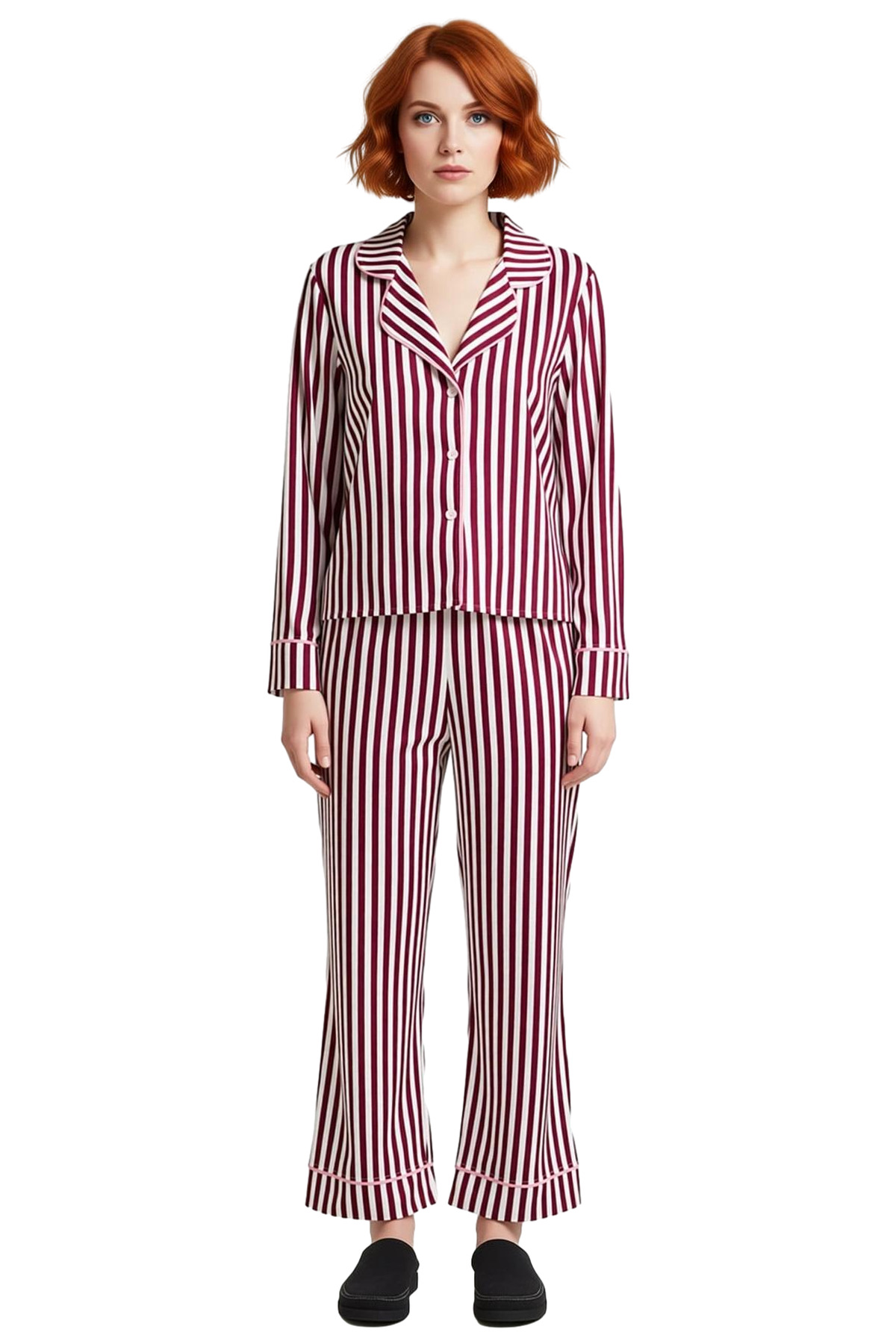 Kadın Çizgili Gömlek Pijama Takımı Fonksiyonel Dayanıklı Kaliteli Konforlu Estetik Premium