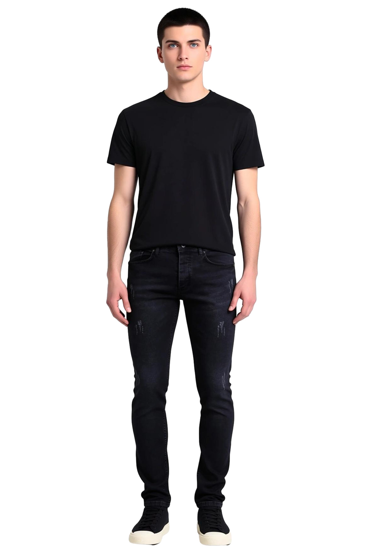 Erkek Moda Skinny Dar Kesim Denim Jean Pantolon Yıpratmalı Casual Günlük Mevsimlik Kullanım